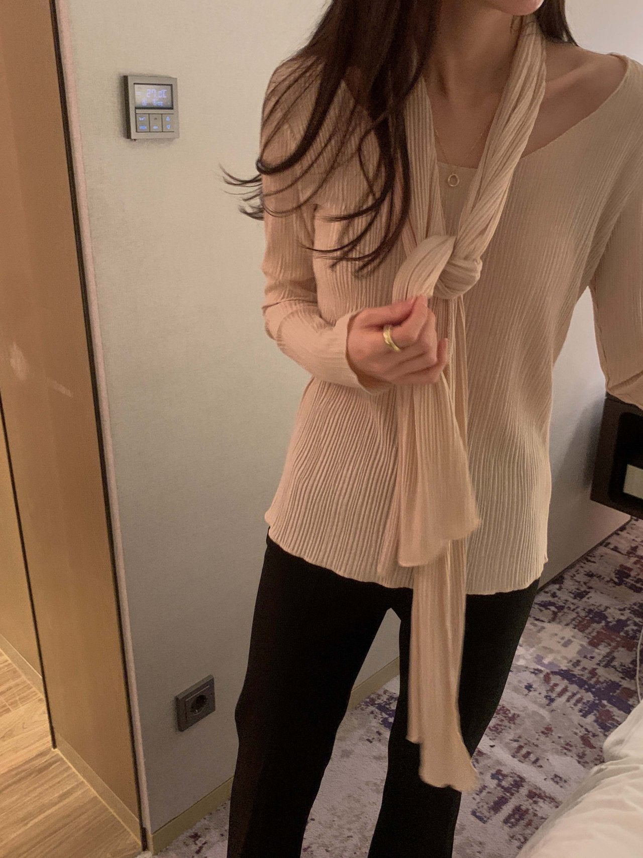 Pleated Scarf Set Tee