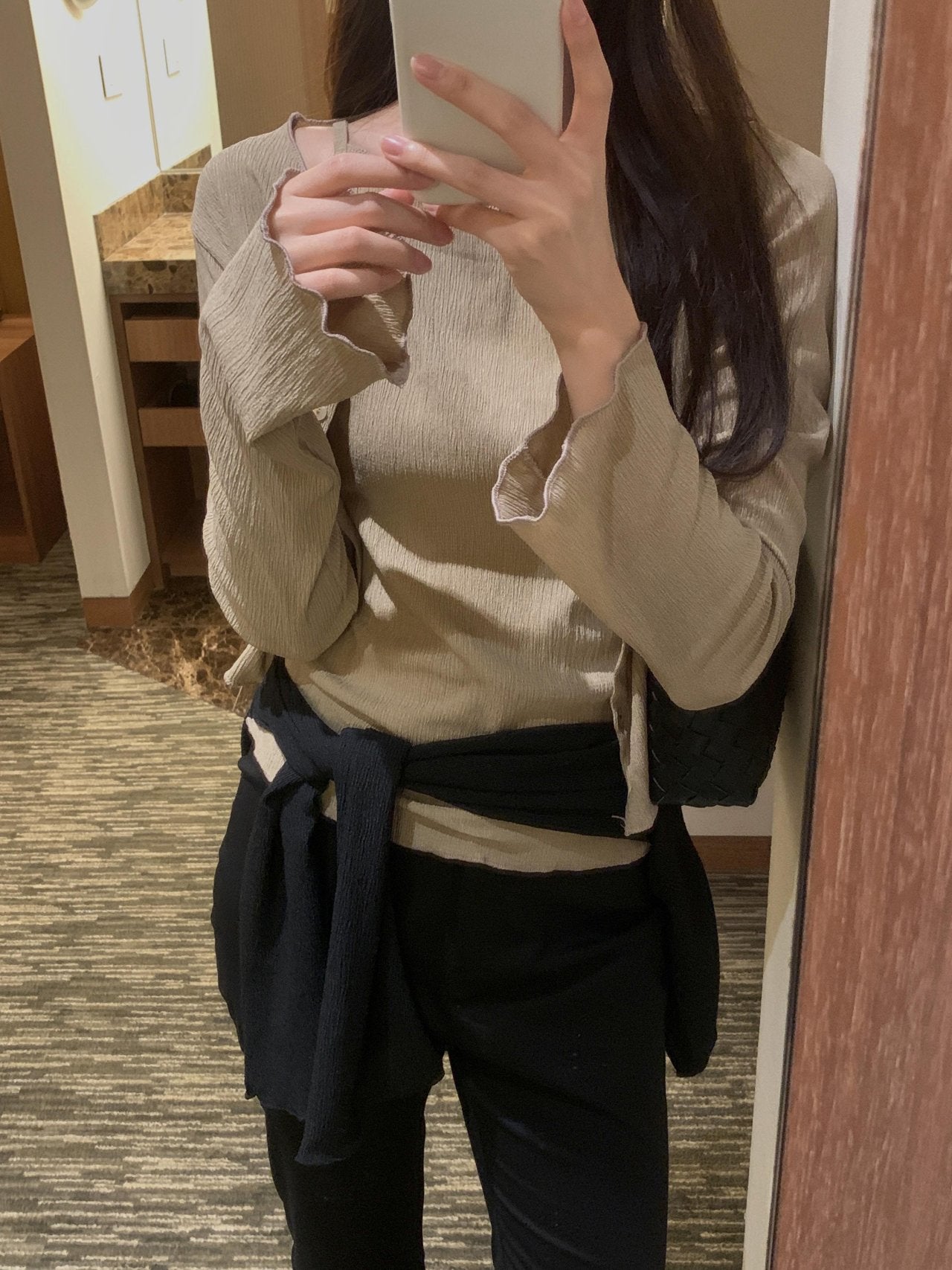 Pleated Sleeveless and Cardigan Set