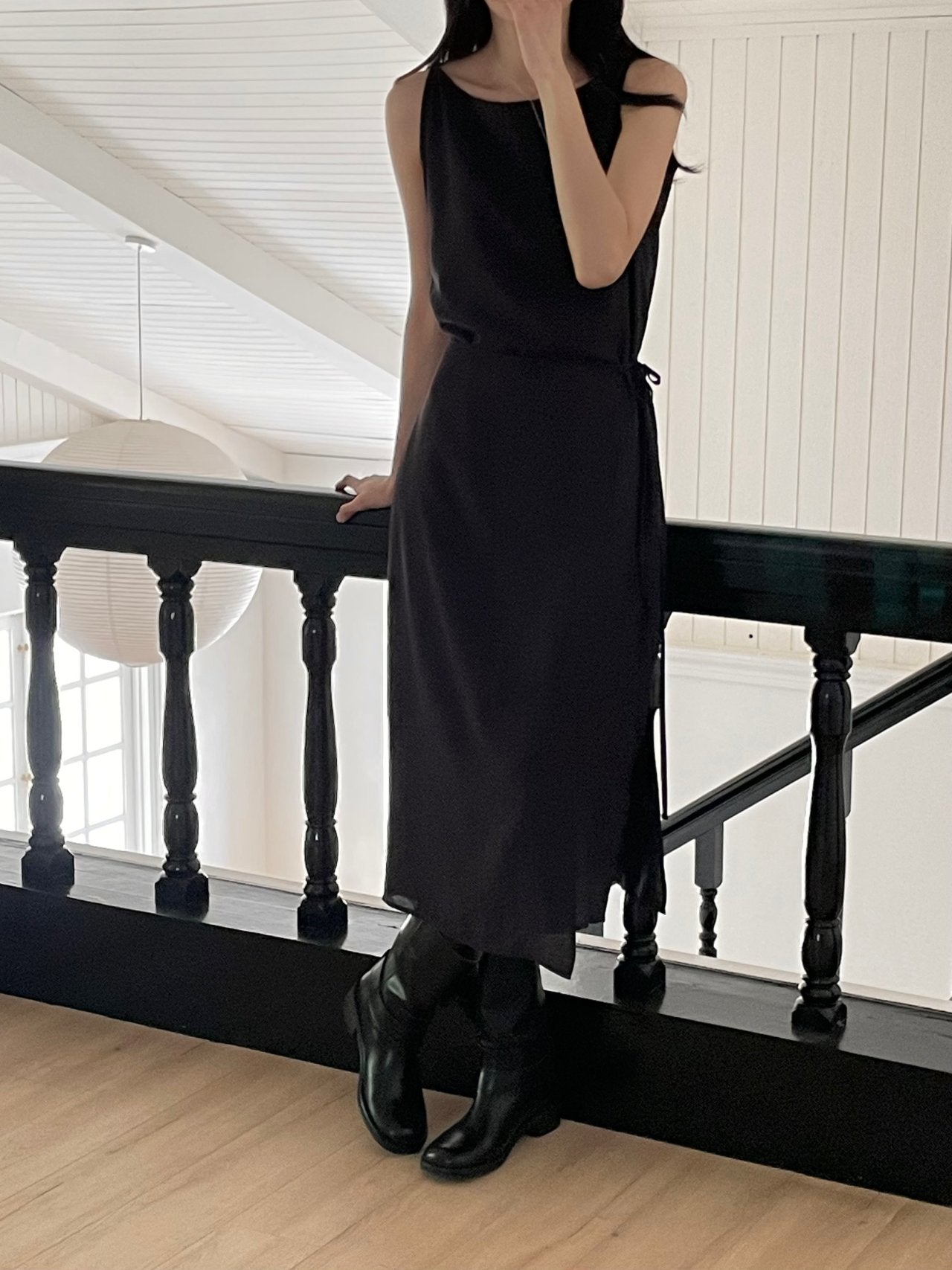 Elegant Boat Neck Wrap Sleeveless Dress