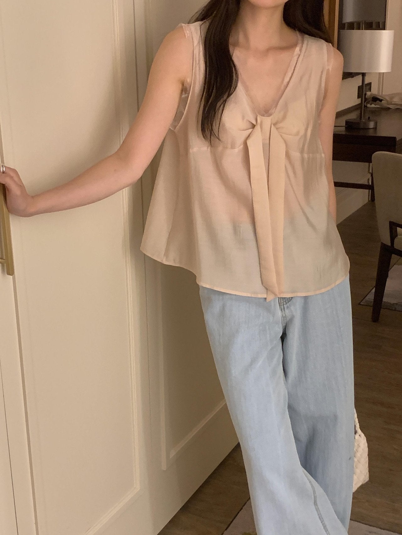 Pure Mood See-through V-Blouse