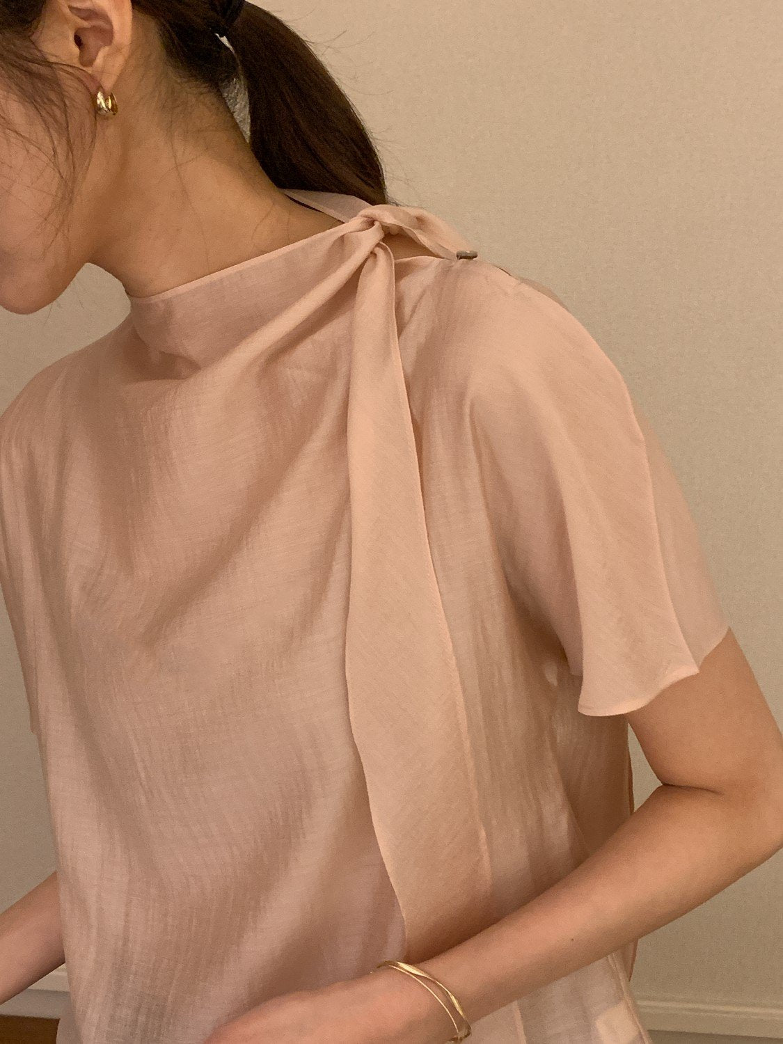 Tie Mock-Neck Blouse