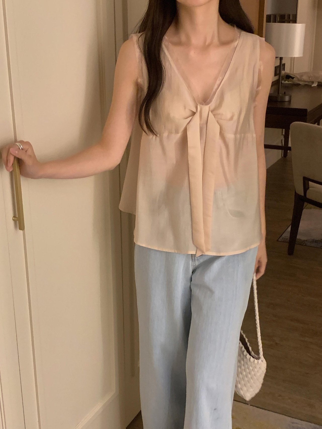 Pure Mood See-through V-Blouse