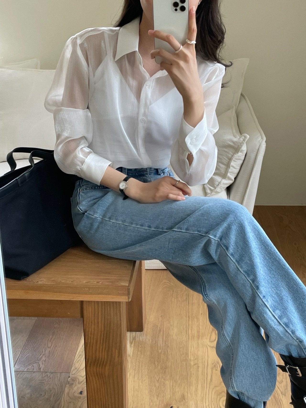 Luxury Organza Sheer Blouse – Sky Blue · White · Peach Pink