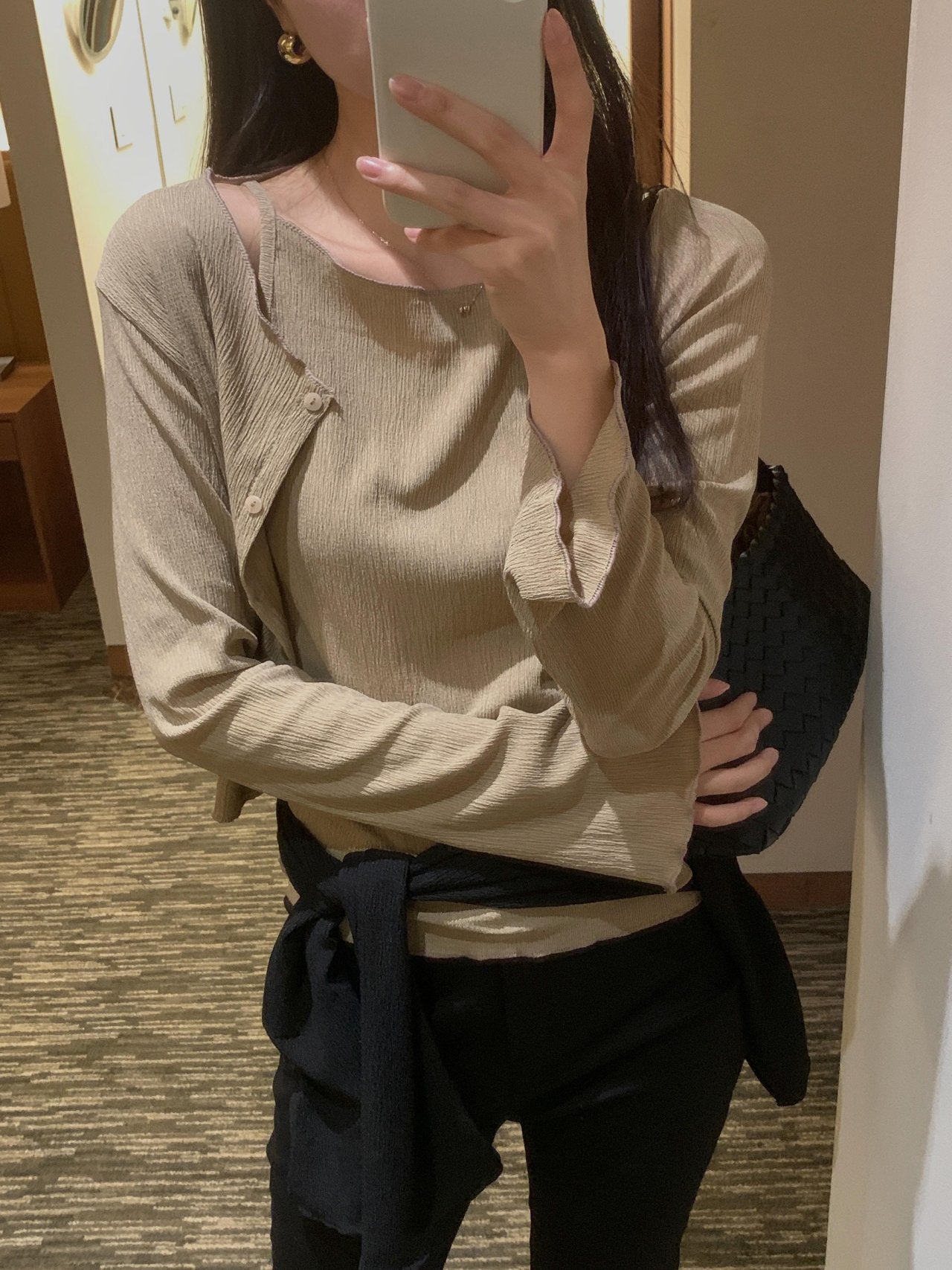 Pleated Sleeveless and Cardigan Set