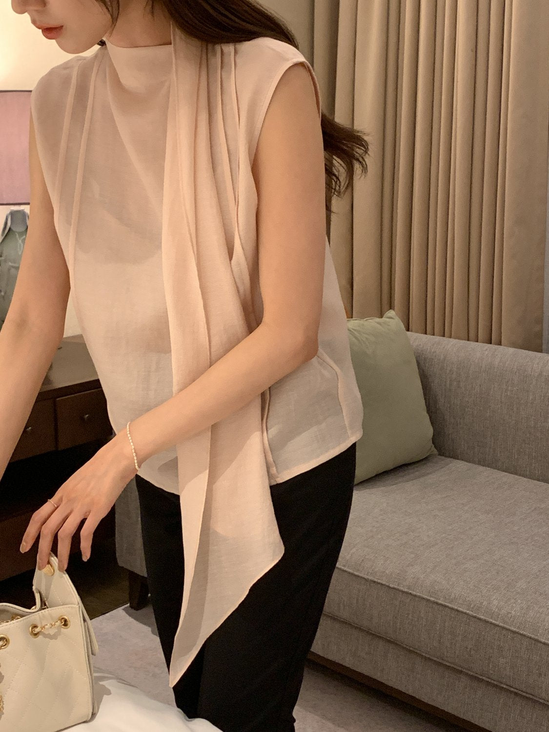 [Best Seller] Scarf Detail Sleeveless Blouse