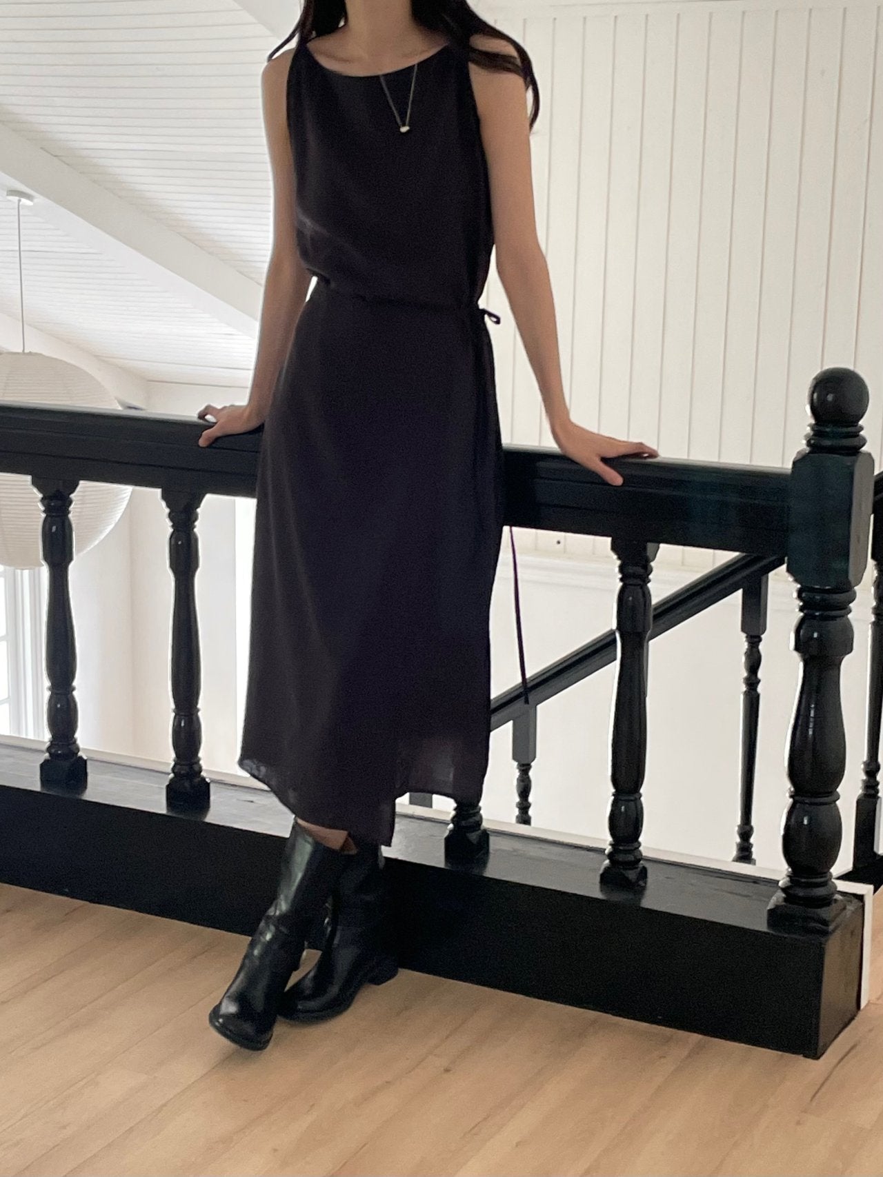 Elegant Boat Neck Wrap Sleeveless Dress