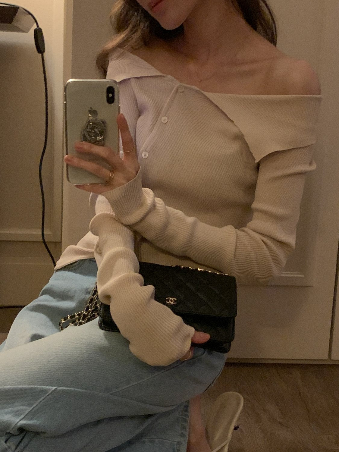 Asymmetric Off the Shoulder Knit