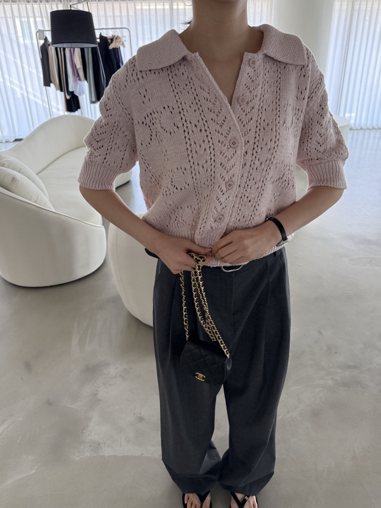 Classic Crochet Cardigan - Strawberry Latte