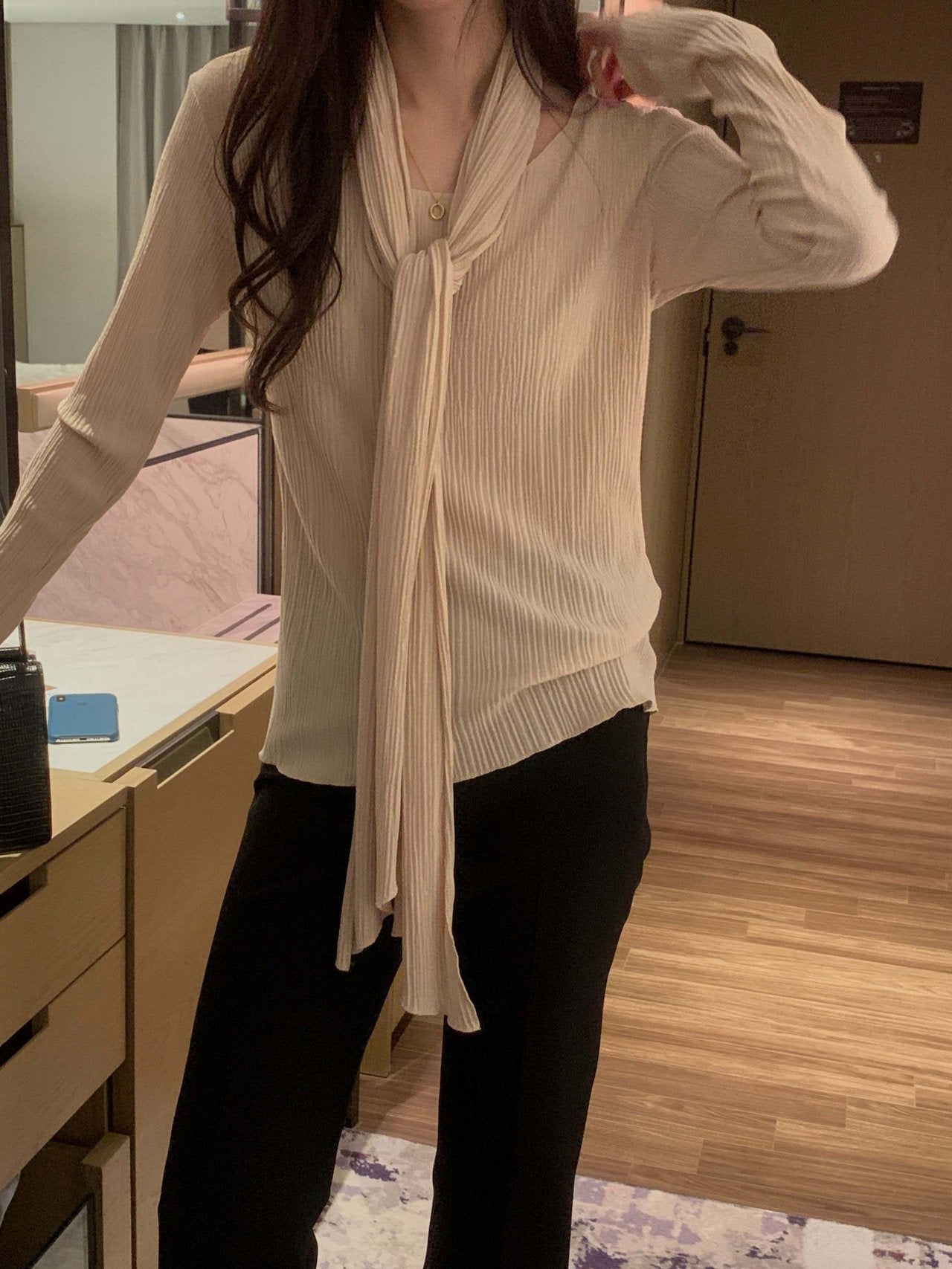 Pleated Scarf Set Tee