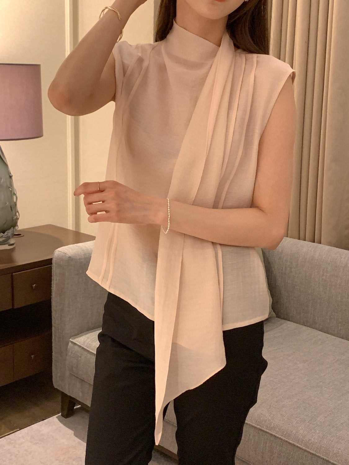 [Best Seller] Scarf Detail Sleeveless Blouse