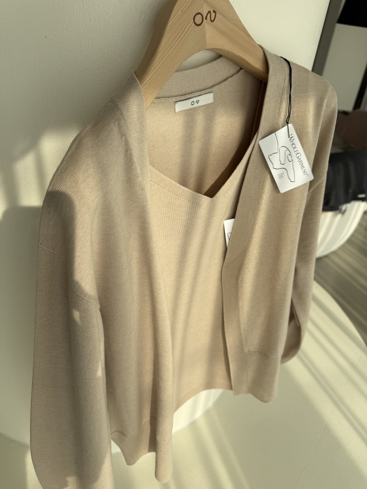 Signature Heart-Neck Cami & Cardigan Set - Beige