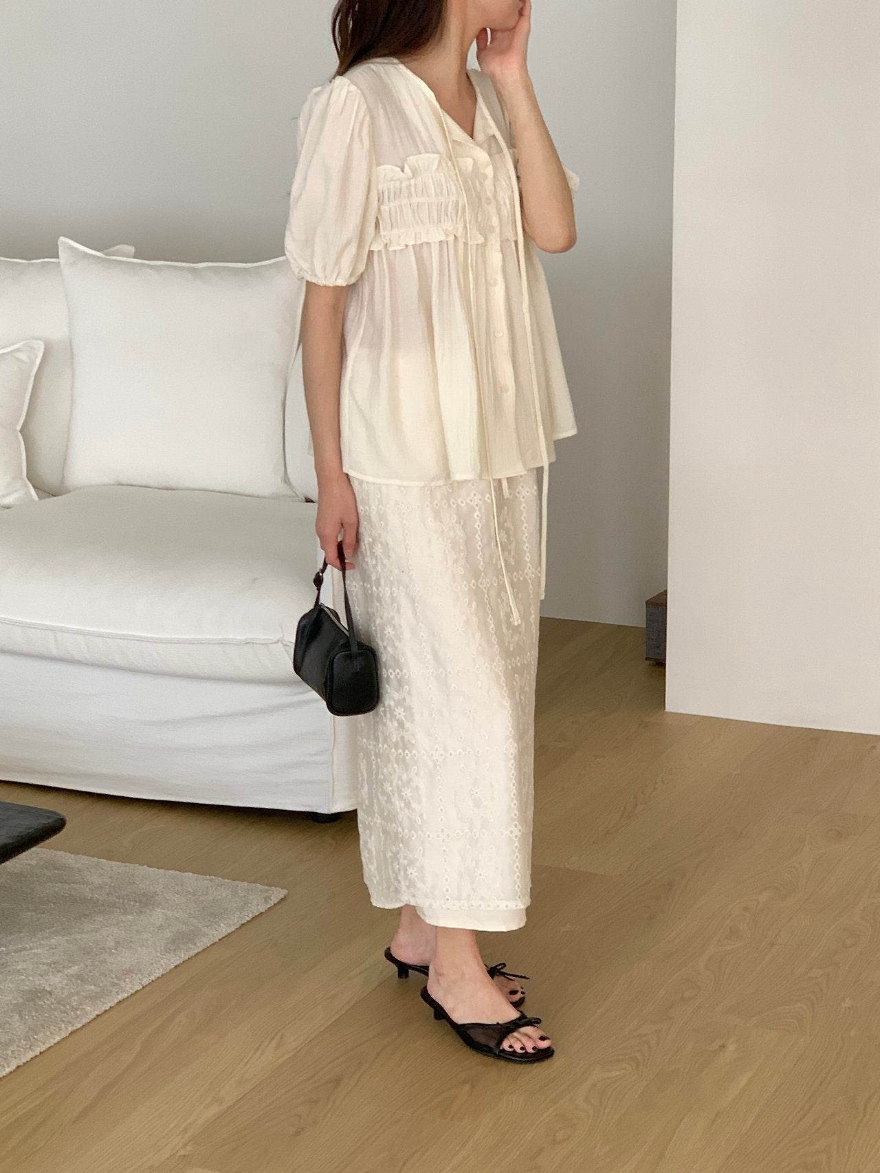 Square Lace Double-Layered Long Skirt