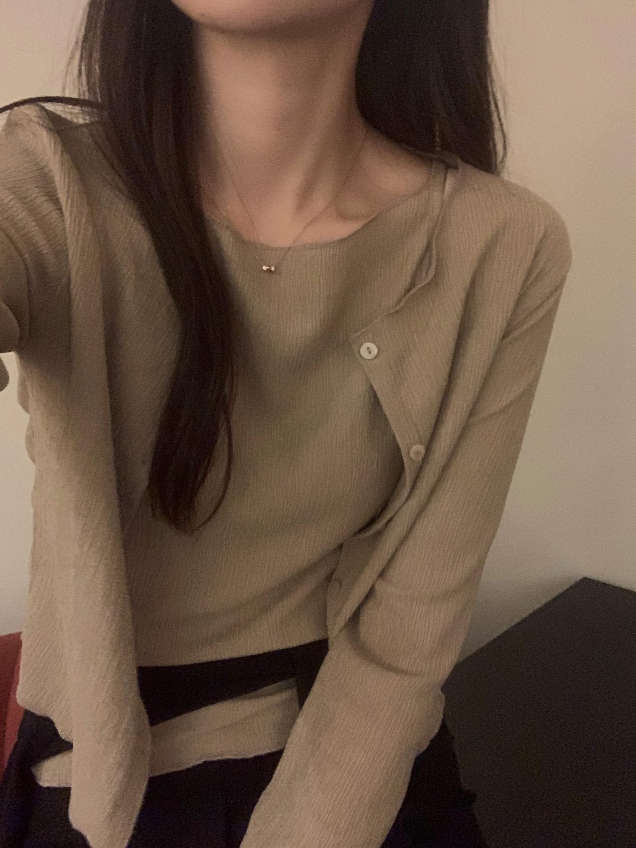 Pleated Sleeveless and Cardigan Set