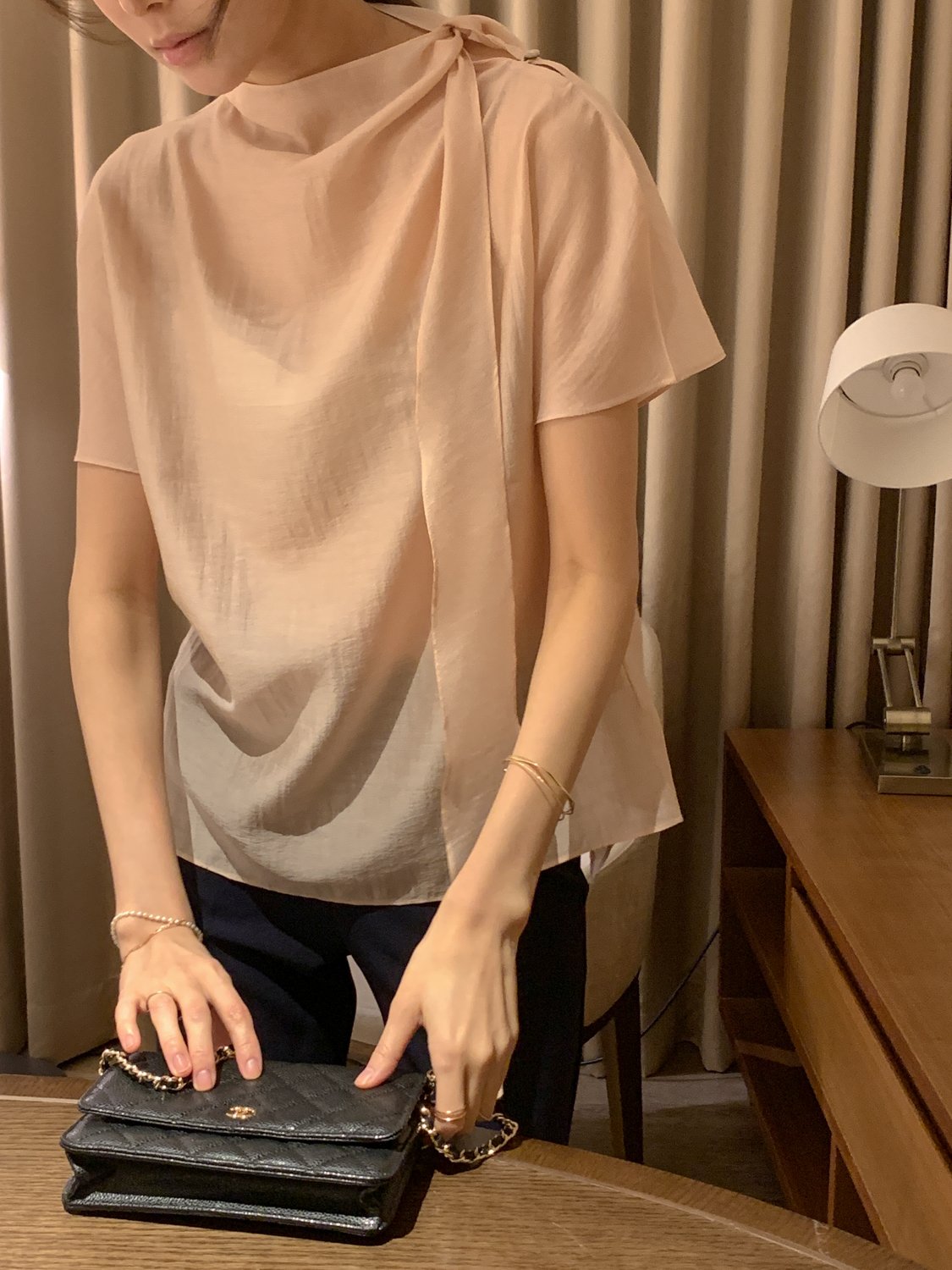 Tie Mock-Neck Blouse