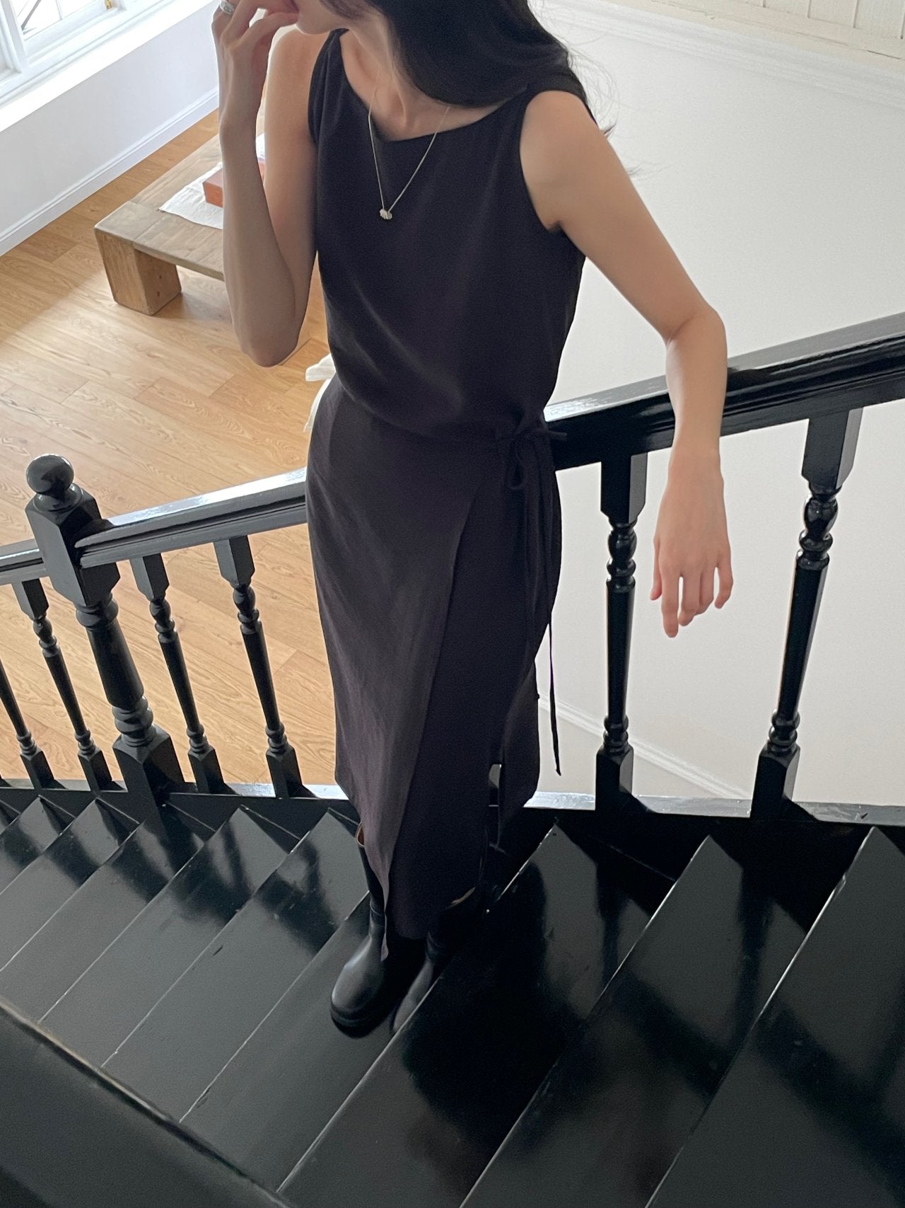 Elegant Boat Neck Wrap Sleeveless Dress