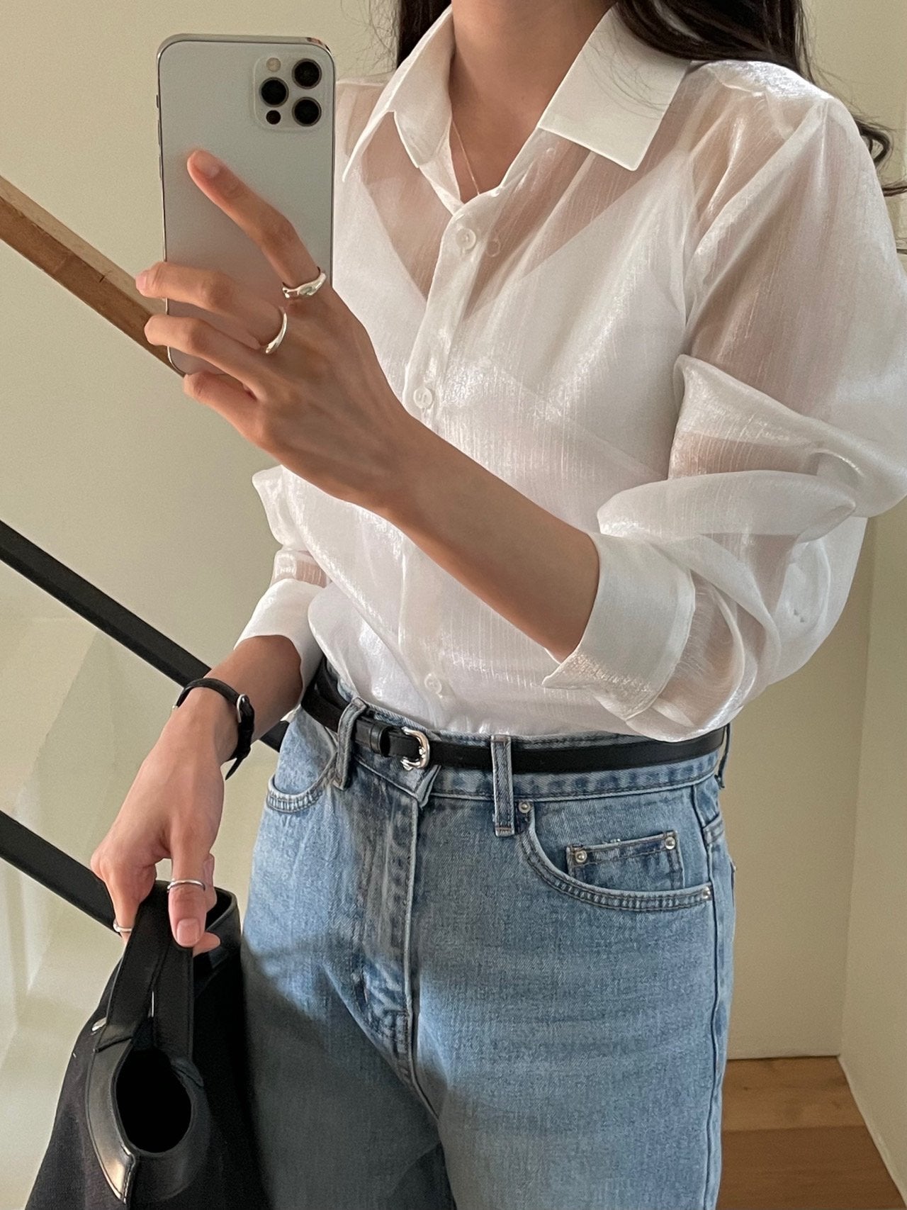 Luxury Organza Sheer Blouse – Sky Blue · White · Peach Pink