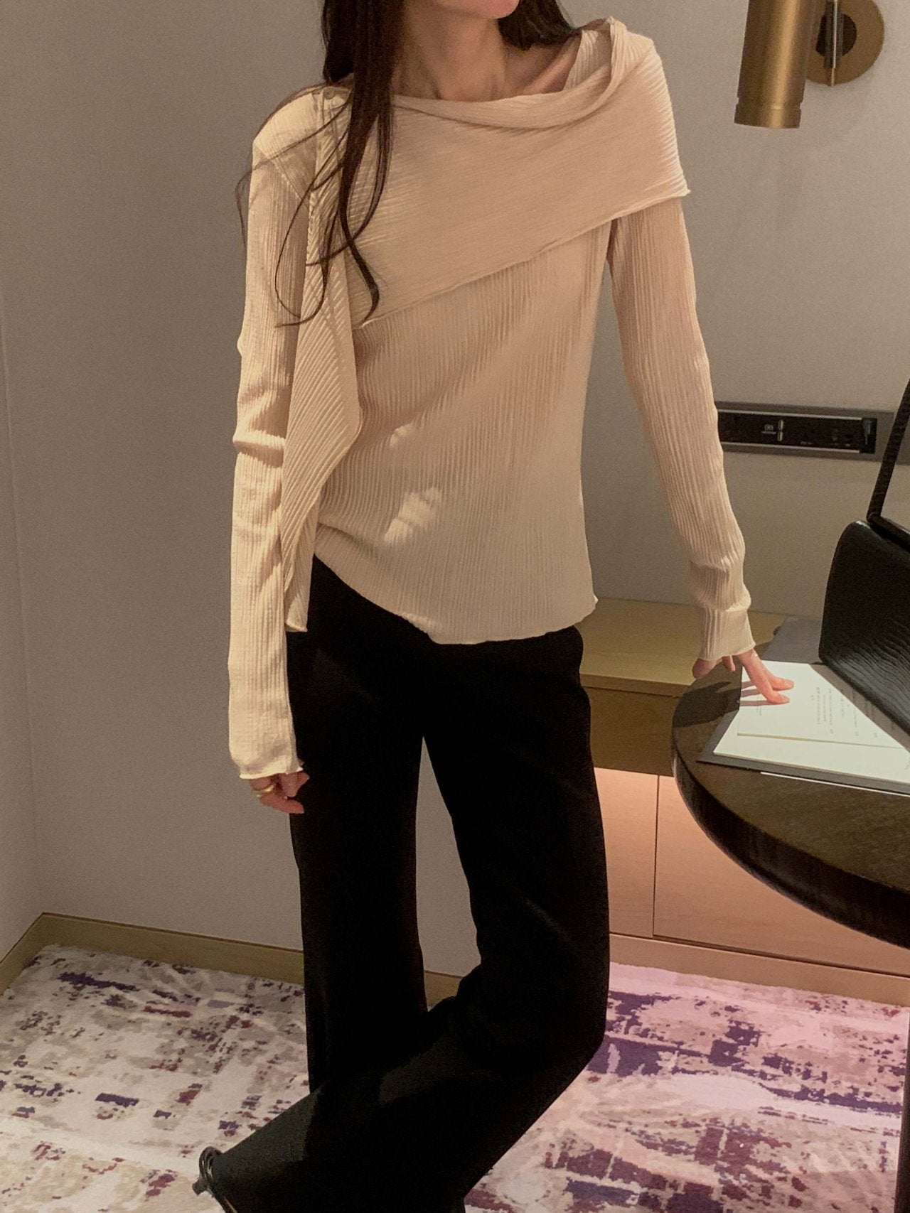 Pleated Scarf Set Tee