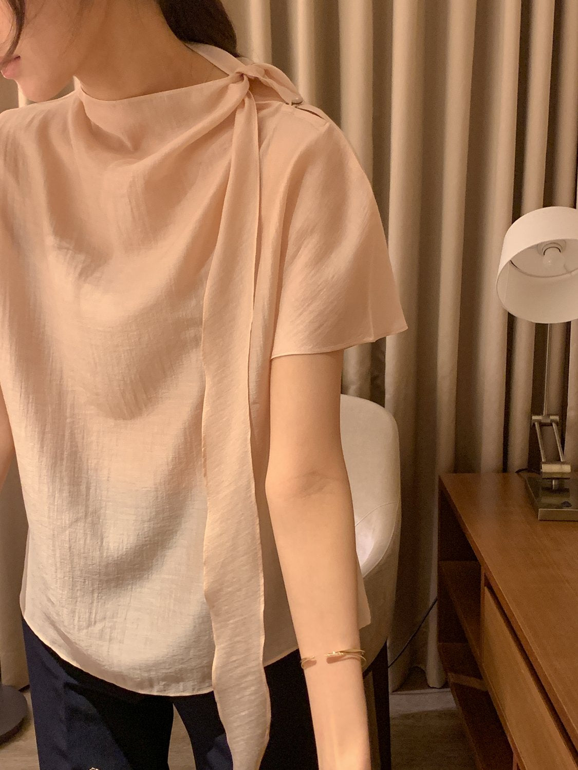Tie Mock-Neck Blouse
