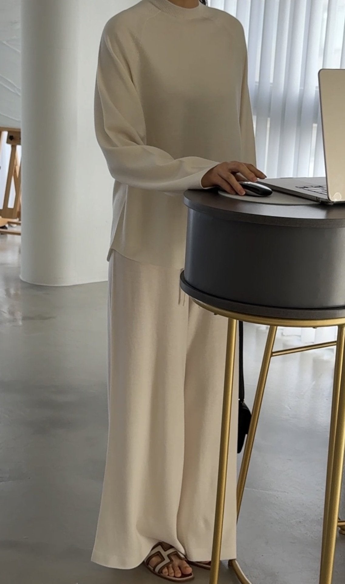 Whole Garment Wool-Cotton Cloud Set-up - Ivory