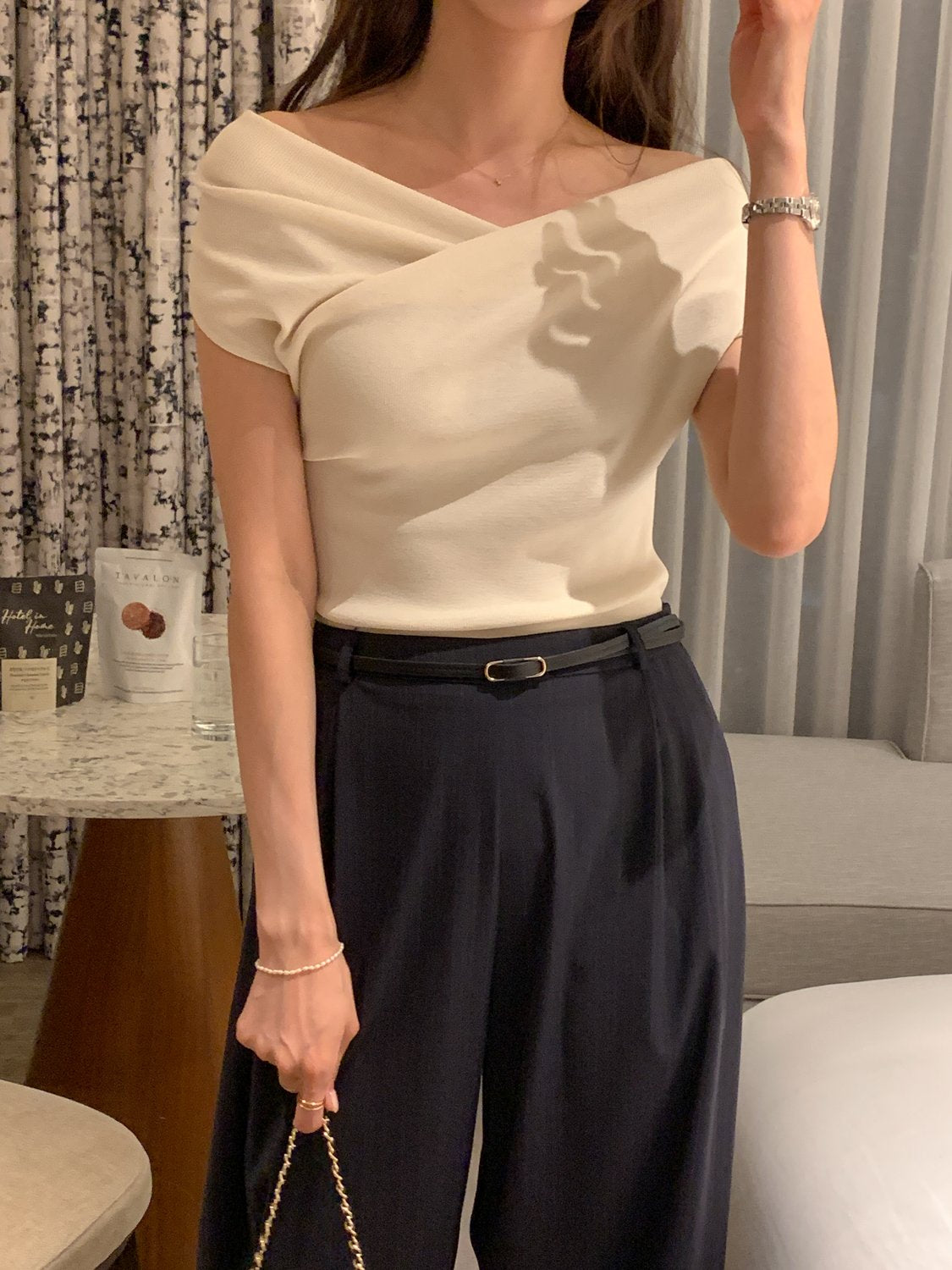 Two-Way Shirred Knit Top