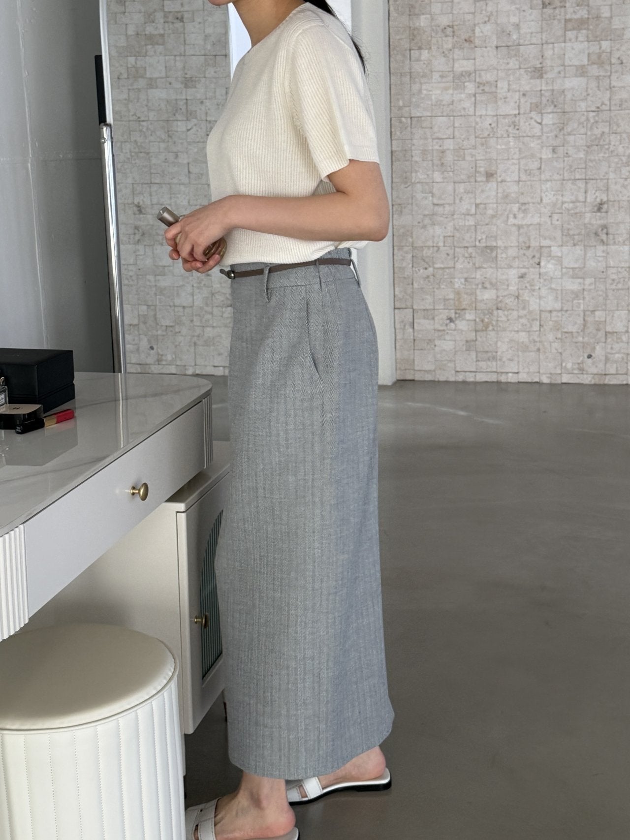 Textured Semi-Crop Knit (Short Sleeve) - Ivory