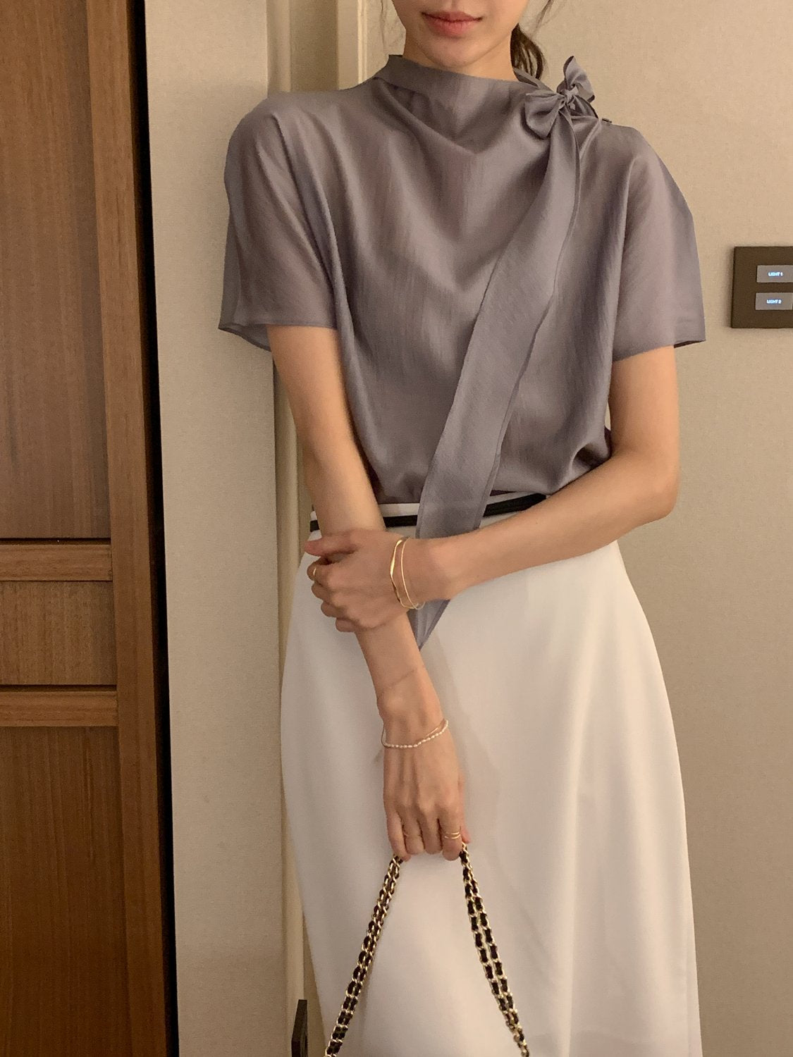 Tie Mock-Neck Blouse