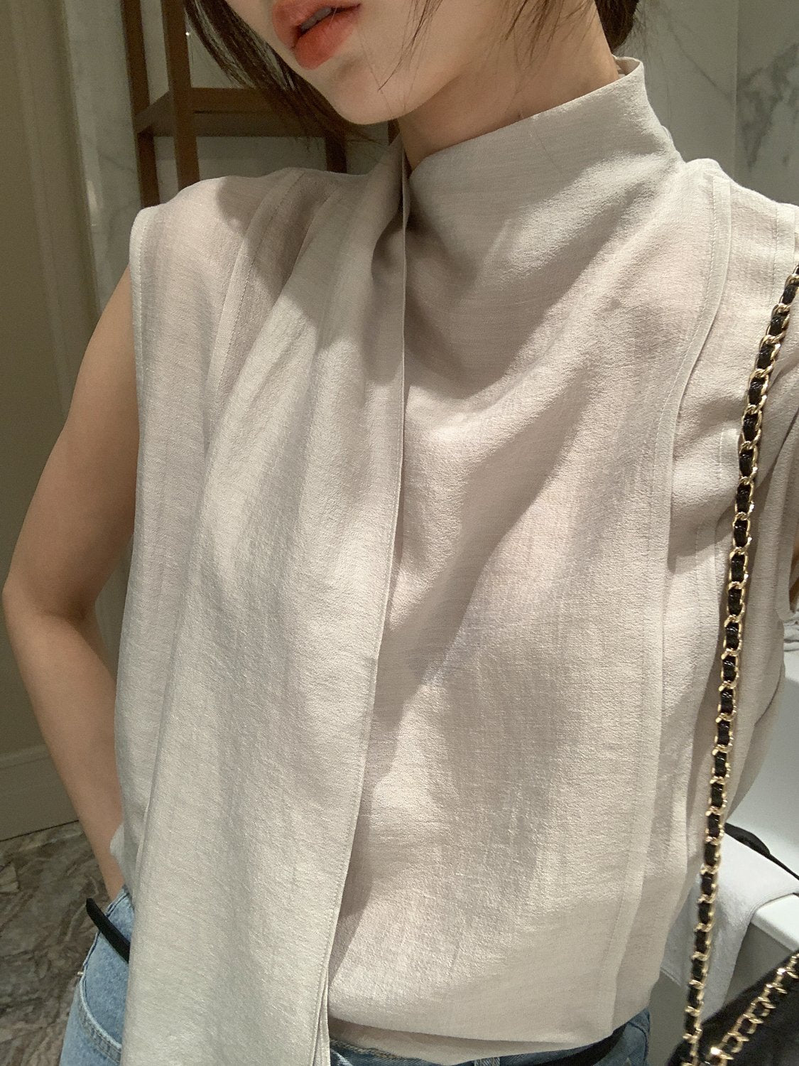 [Best Seller] Scarf Detail Sleeveless Blouse