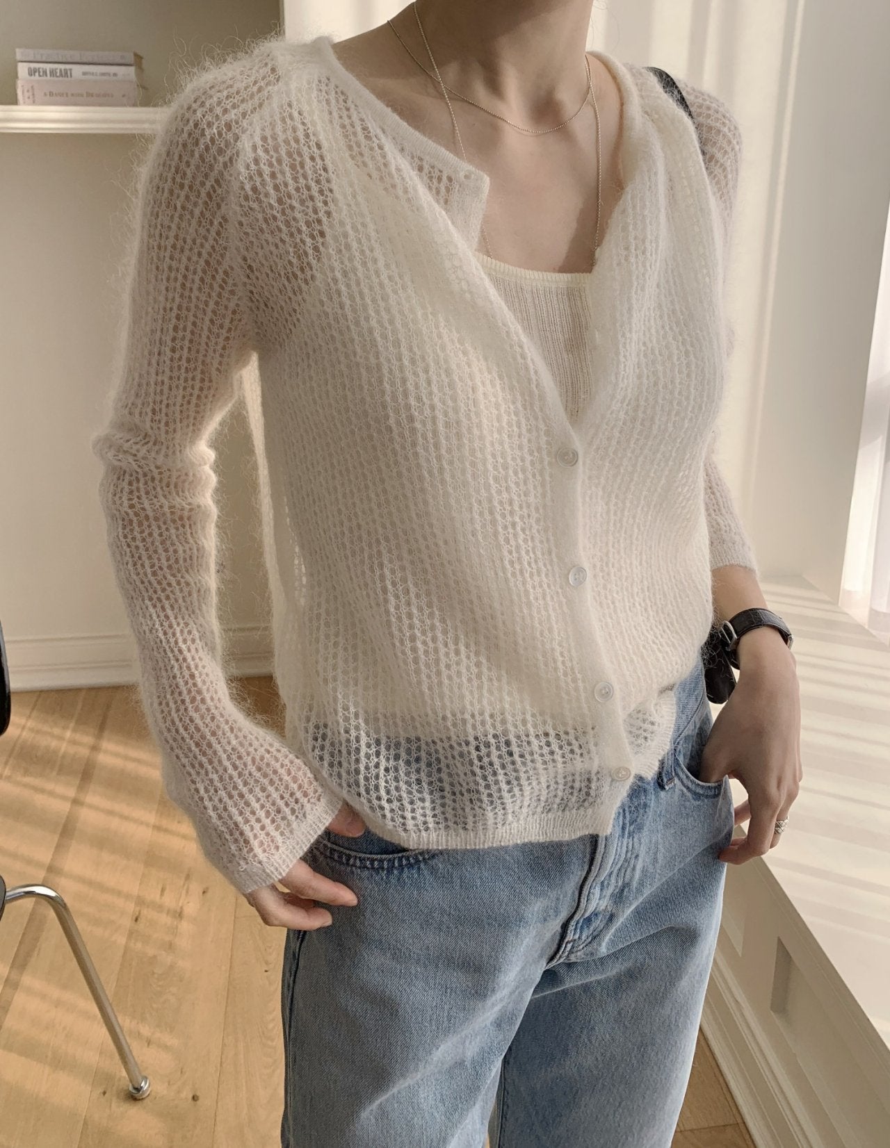 Cotton Candy Mohair Blend Knit Cardigan