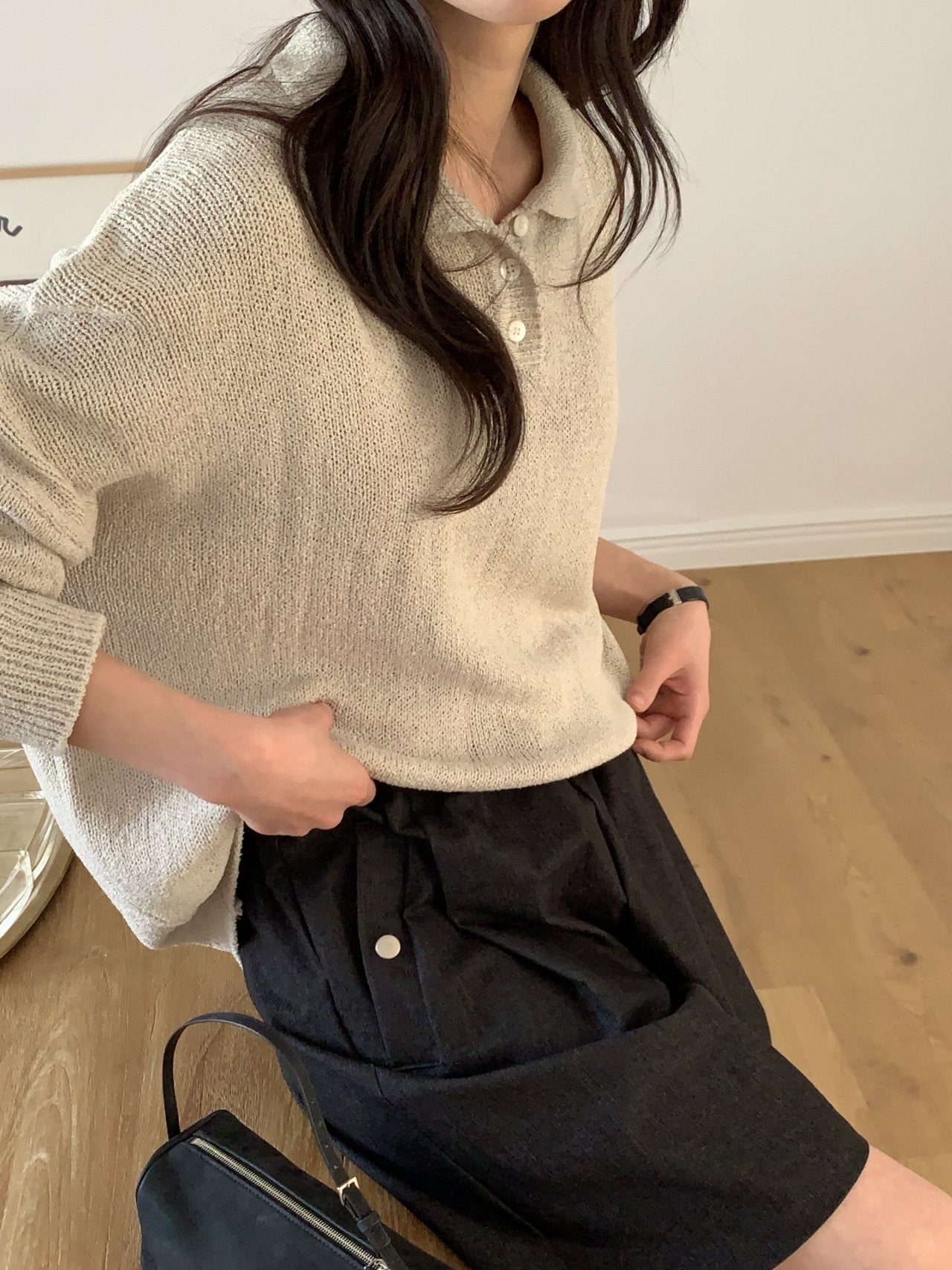 Bouclé Boxy Collar Knit