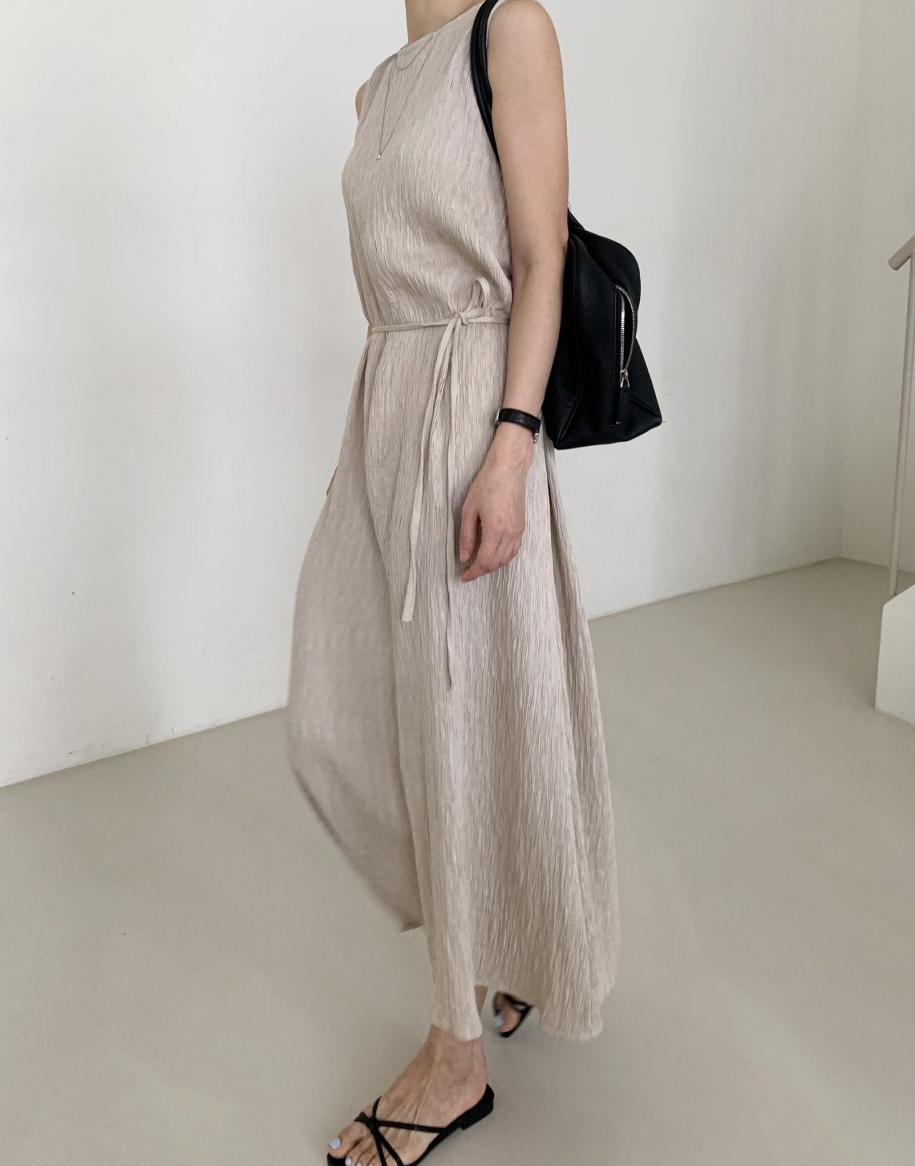 Refined Pleated Dress with Back Detail