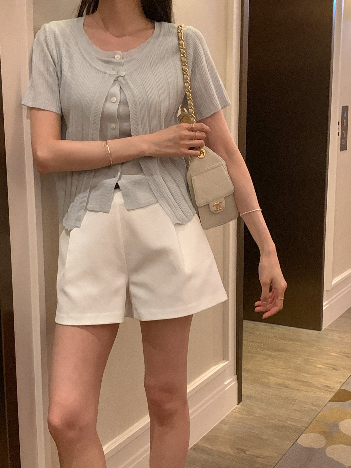 2-in-1 Ribbed Short-Sleeve Cardigan