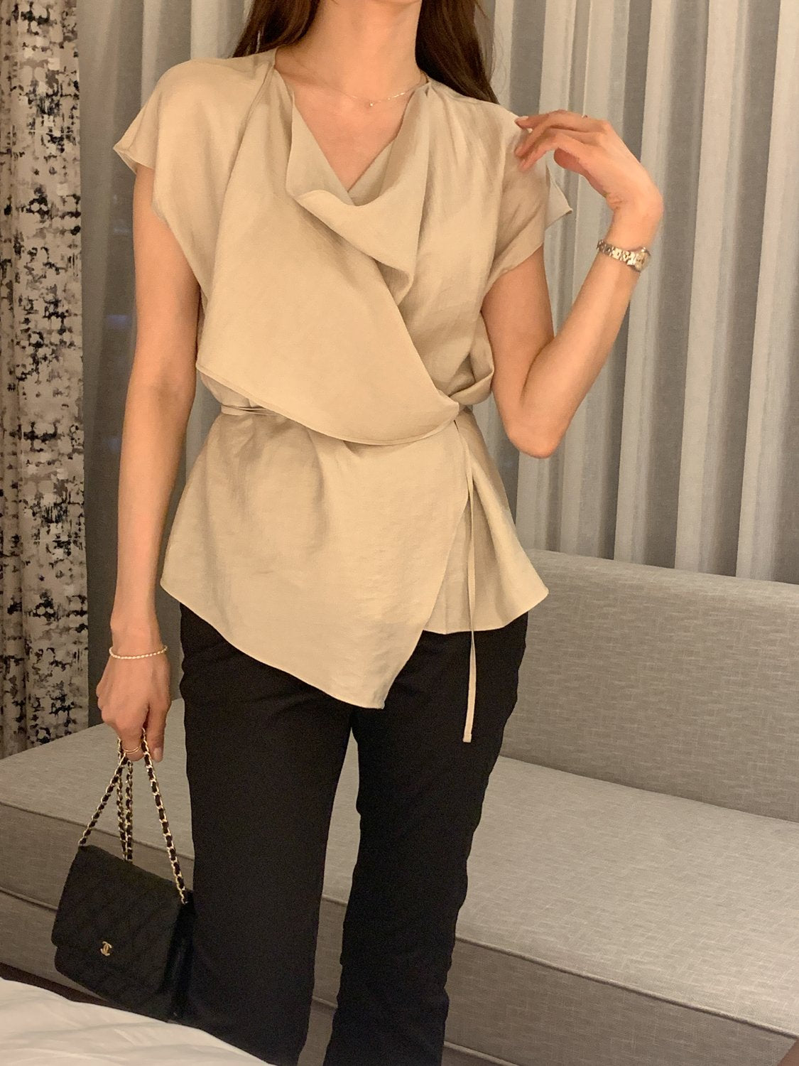 Draped Side-Button Blouse