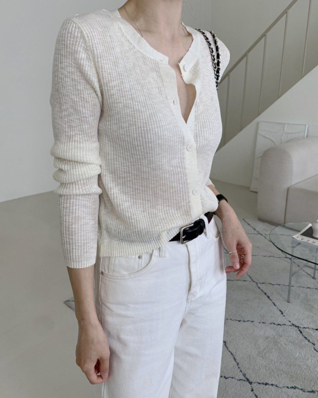 Lightweight Bokashi Rib Knit Cardigan