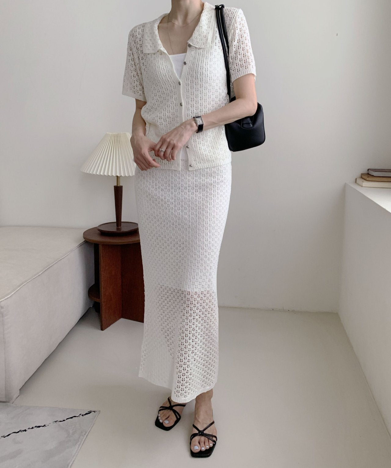 LuxeCrochet Knit Cardigan & Skirt Set