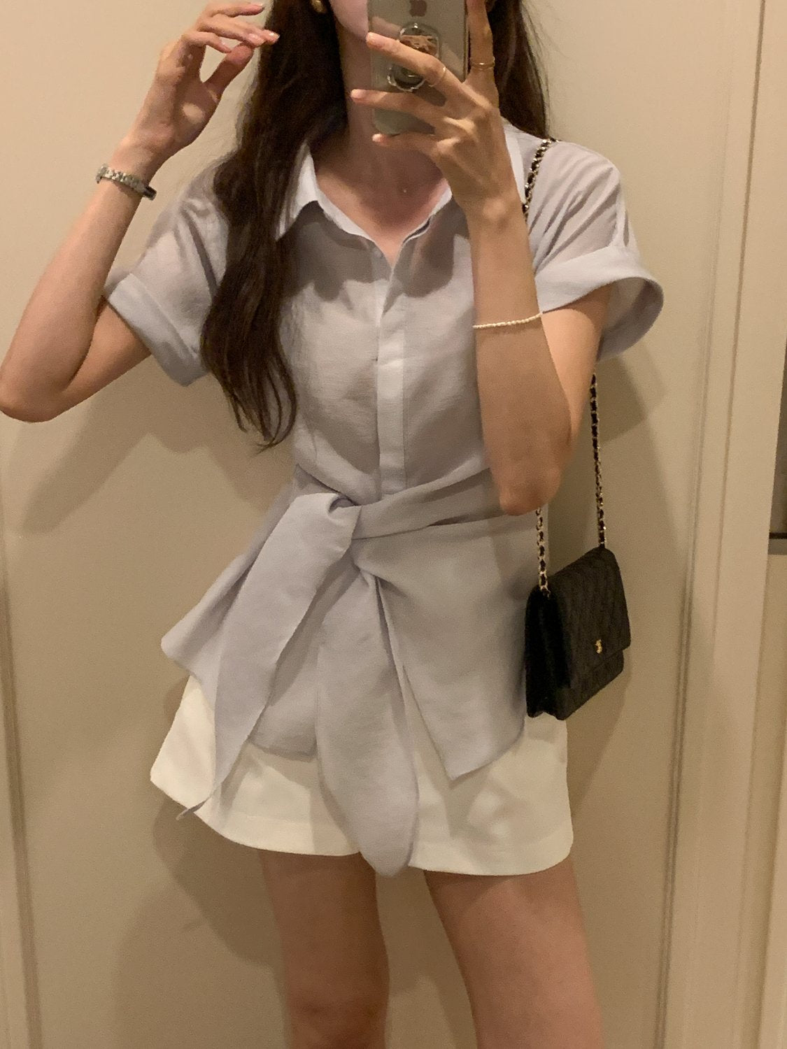 Serene Semi-Open Rolled-Up Wrap Shirt