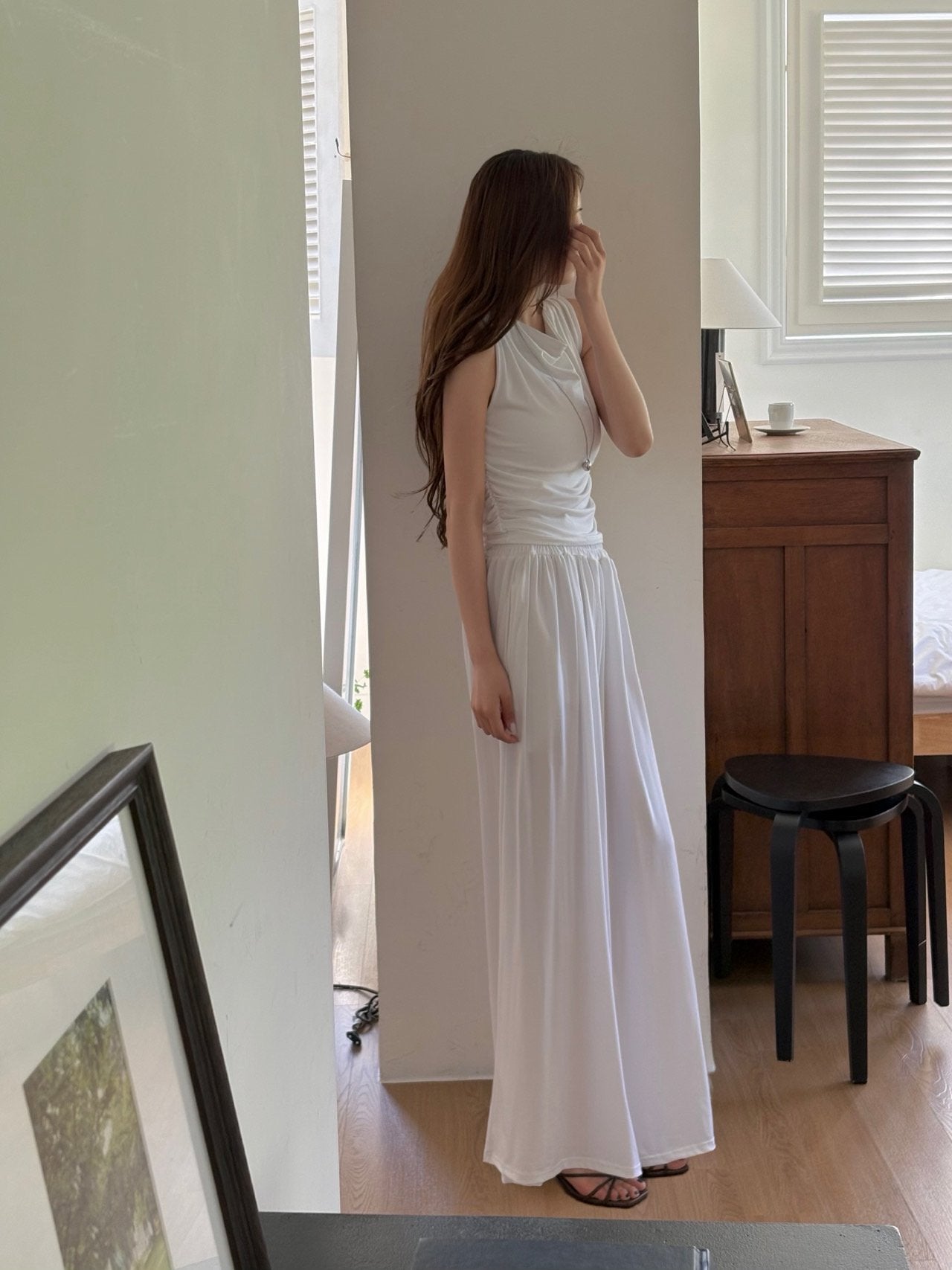 Draped Sleeveless & Wide-Leg Pants Set