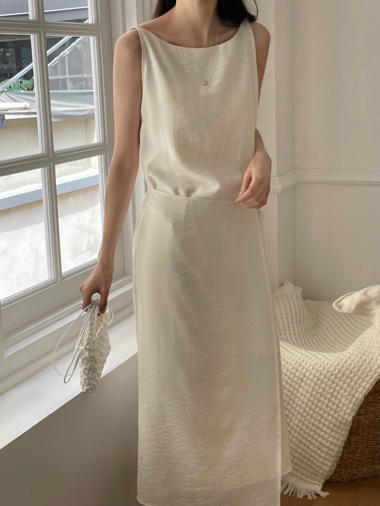 Elegant Boat Neck Wrap Sleeveless Dress