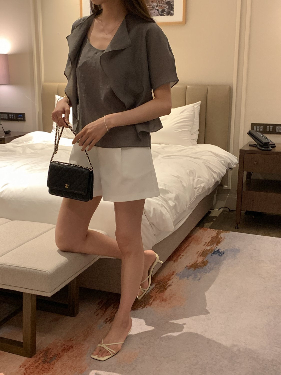 Collar Cardigan & Sleeveless Blouse Set