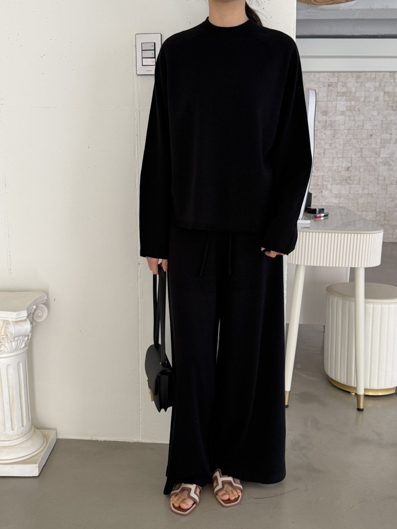 Whole Garment Wool-Cotton Cloud Set-up - Black (pants only)