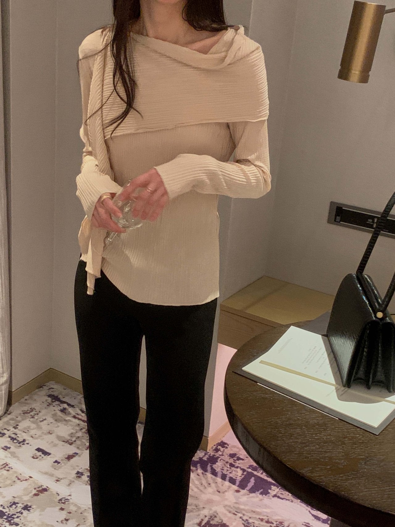 Pleated Scarf Set Tee