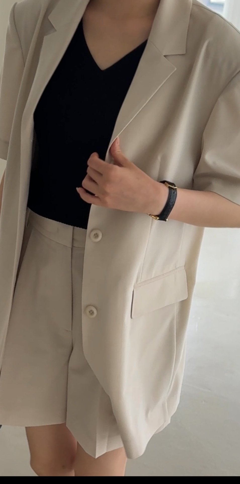 Summer Wool Tailored Suit Set - Light Beige