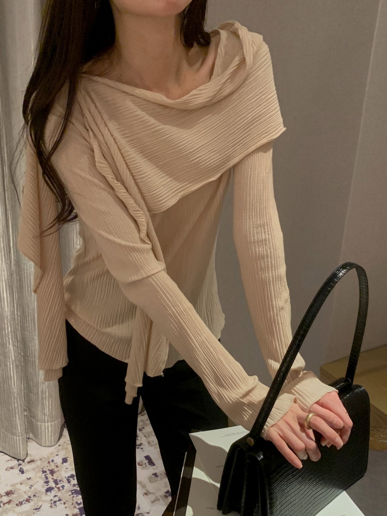 Pleated Scarf Set Tee