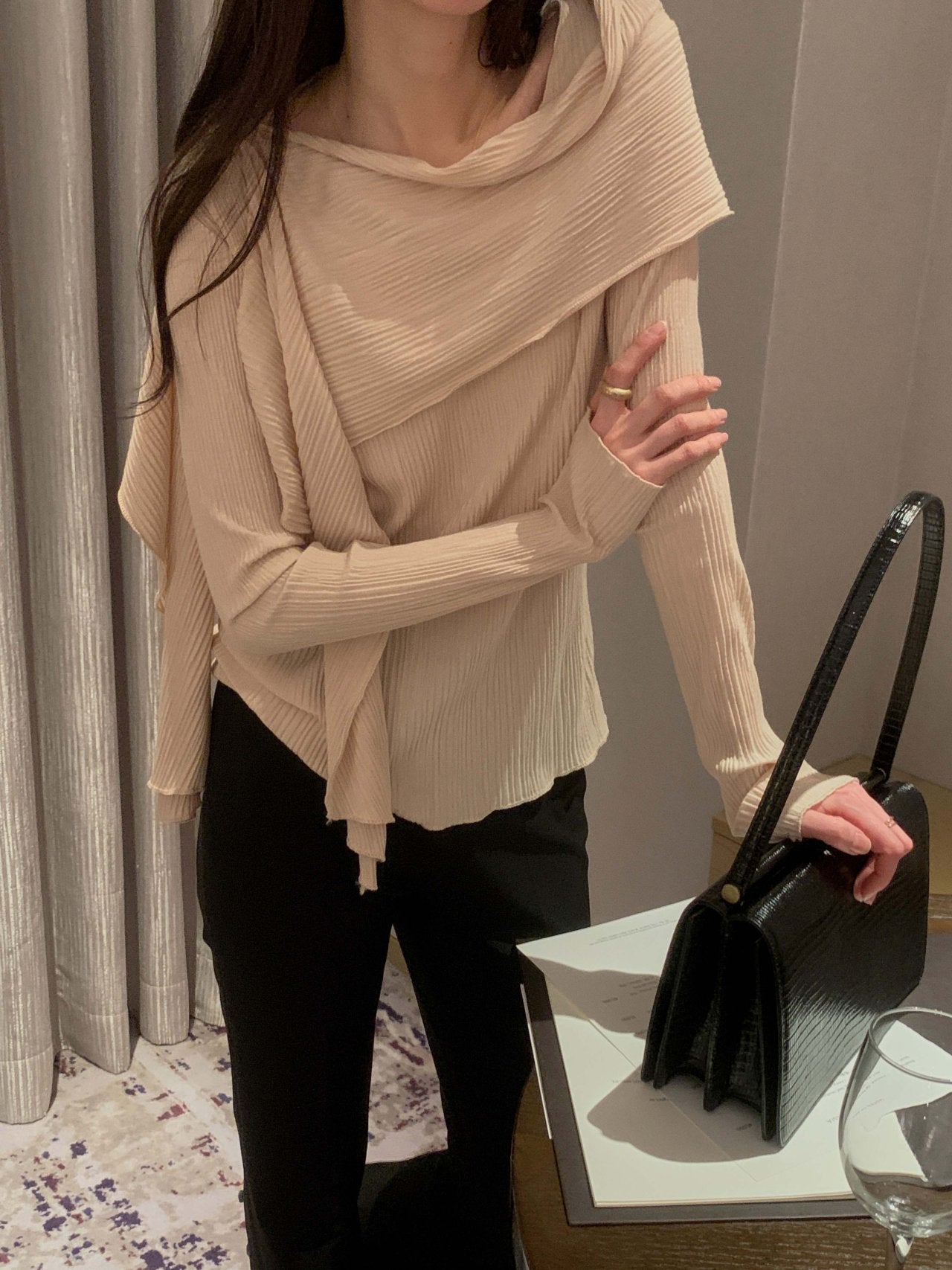 Pleated Scarf Set Tee