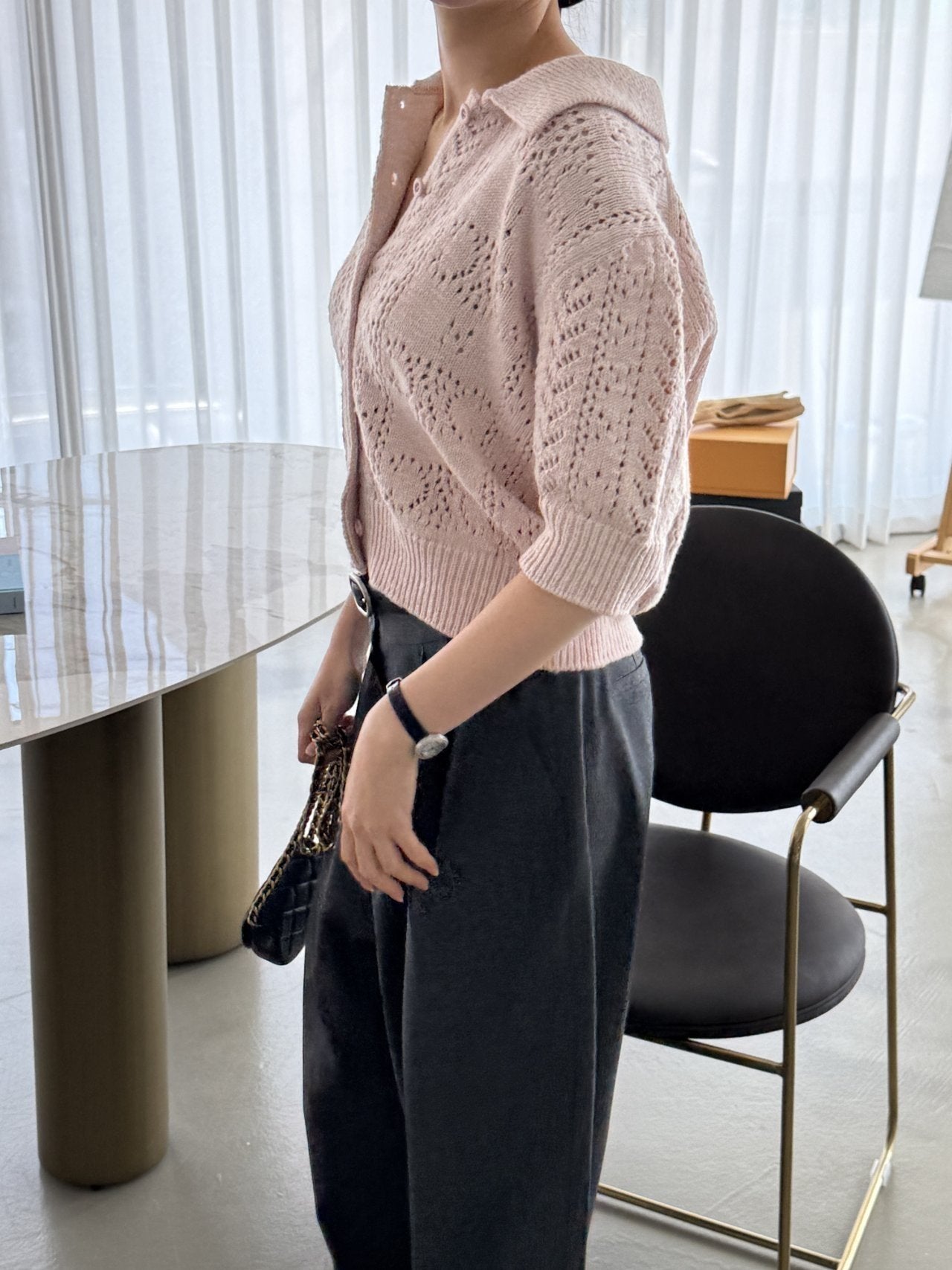 Classic Crochet Cardigan - Strawberry Latte