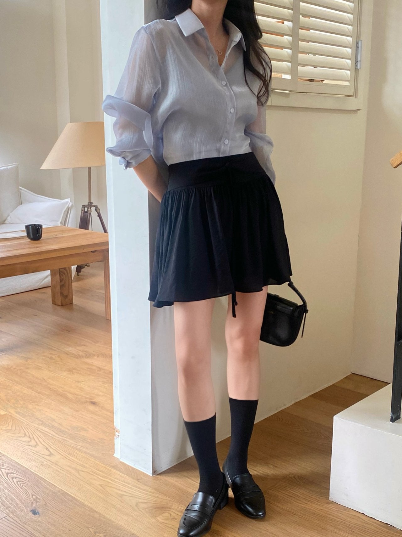 Luxury Organza Sheer Blouse – Sky Blue · White · Peach Pink