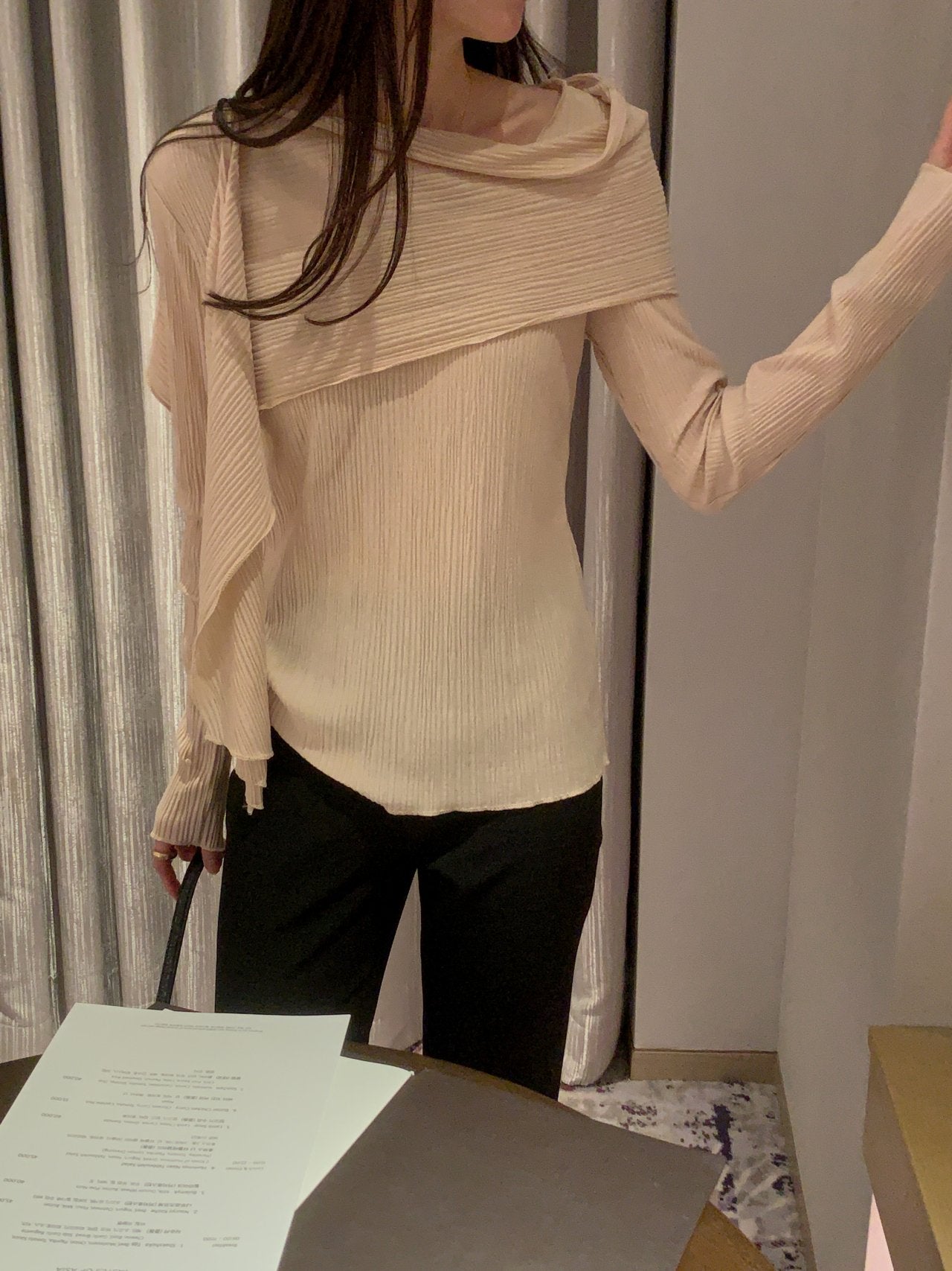 Pleated Scarf Set Tee