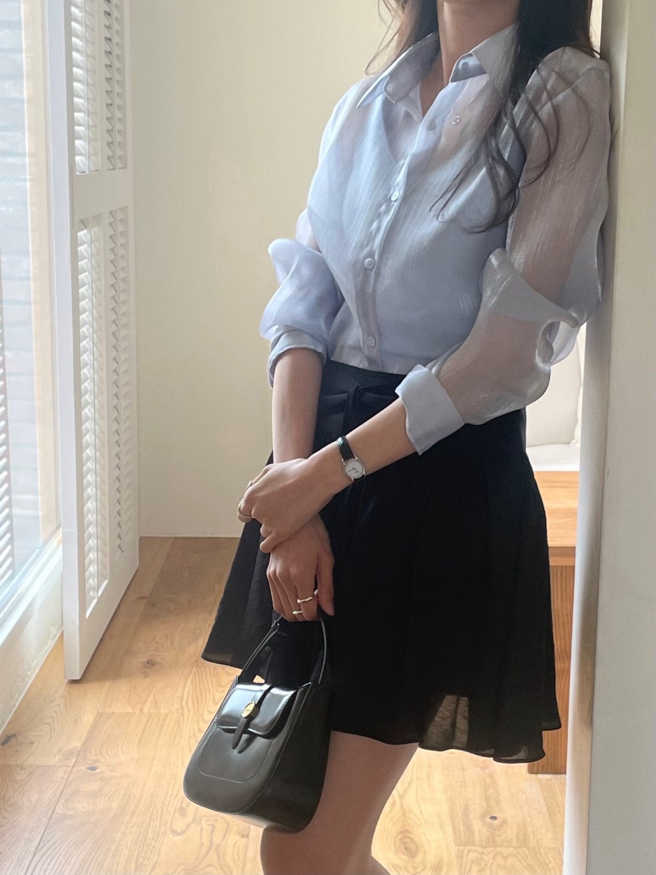 Luxury Organza Sheer Blouse – Sky Blue · White · Peach Pink