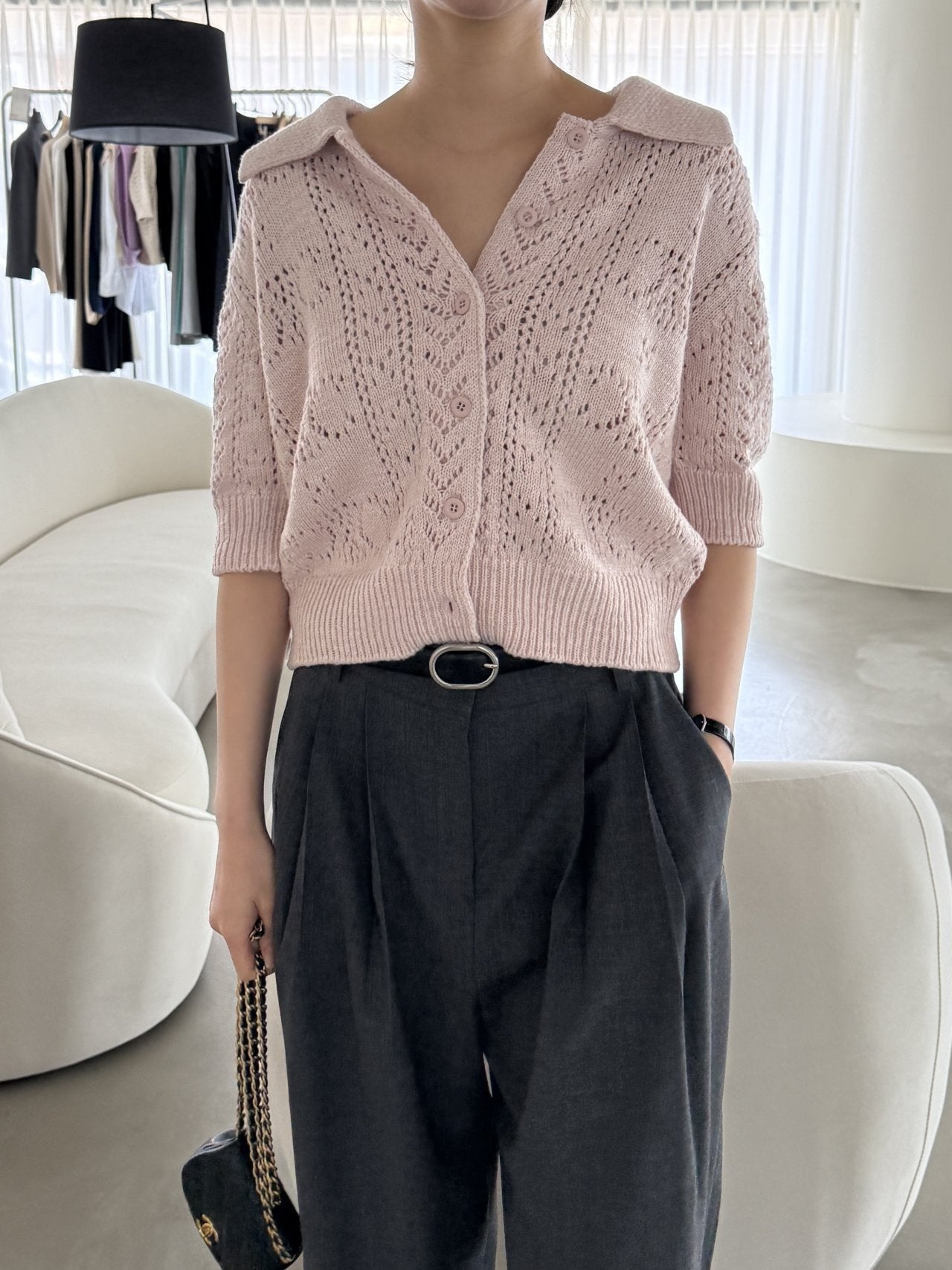 Classic Crochet Cardigan - Strawberry Latte