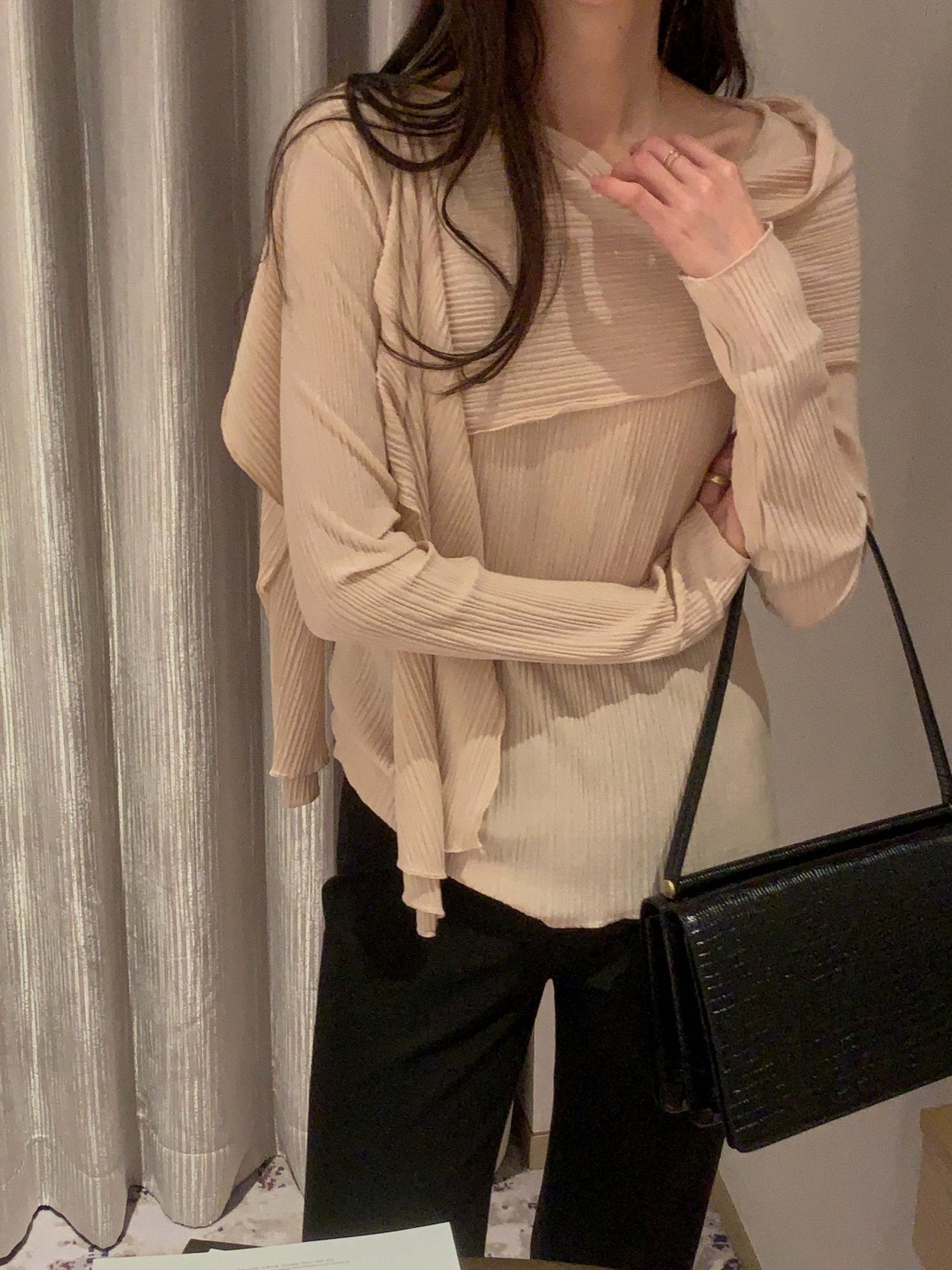 Pleated Scarf Set Tee