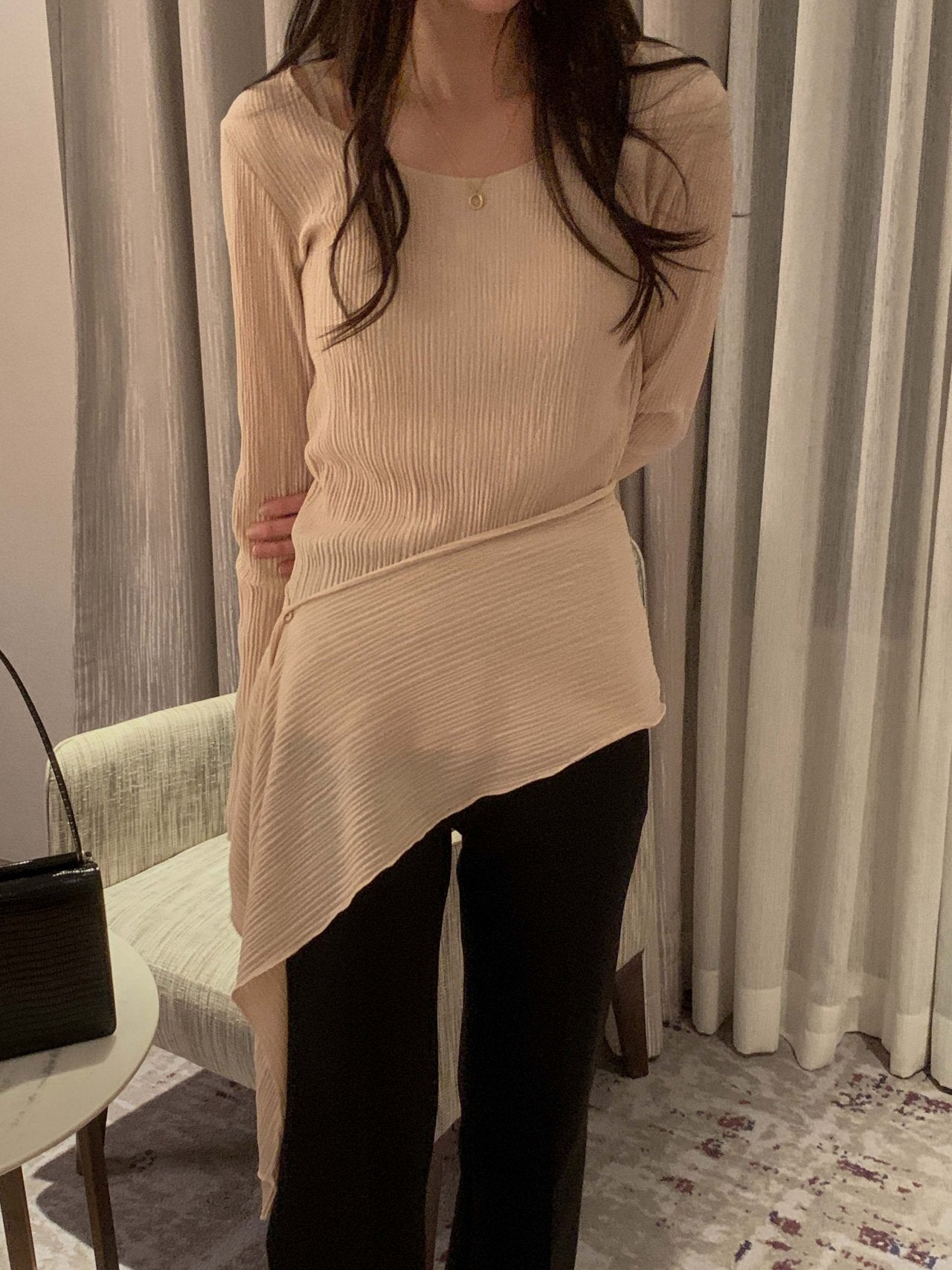 Pleated Scarf Set Tee